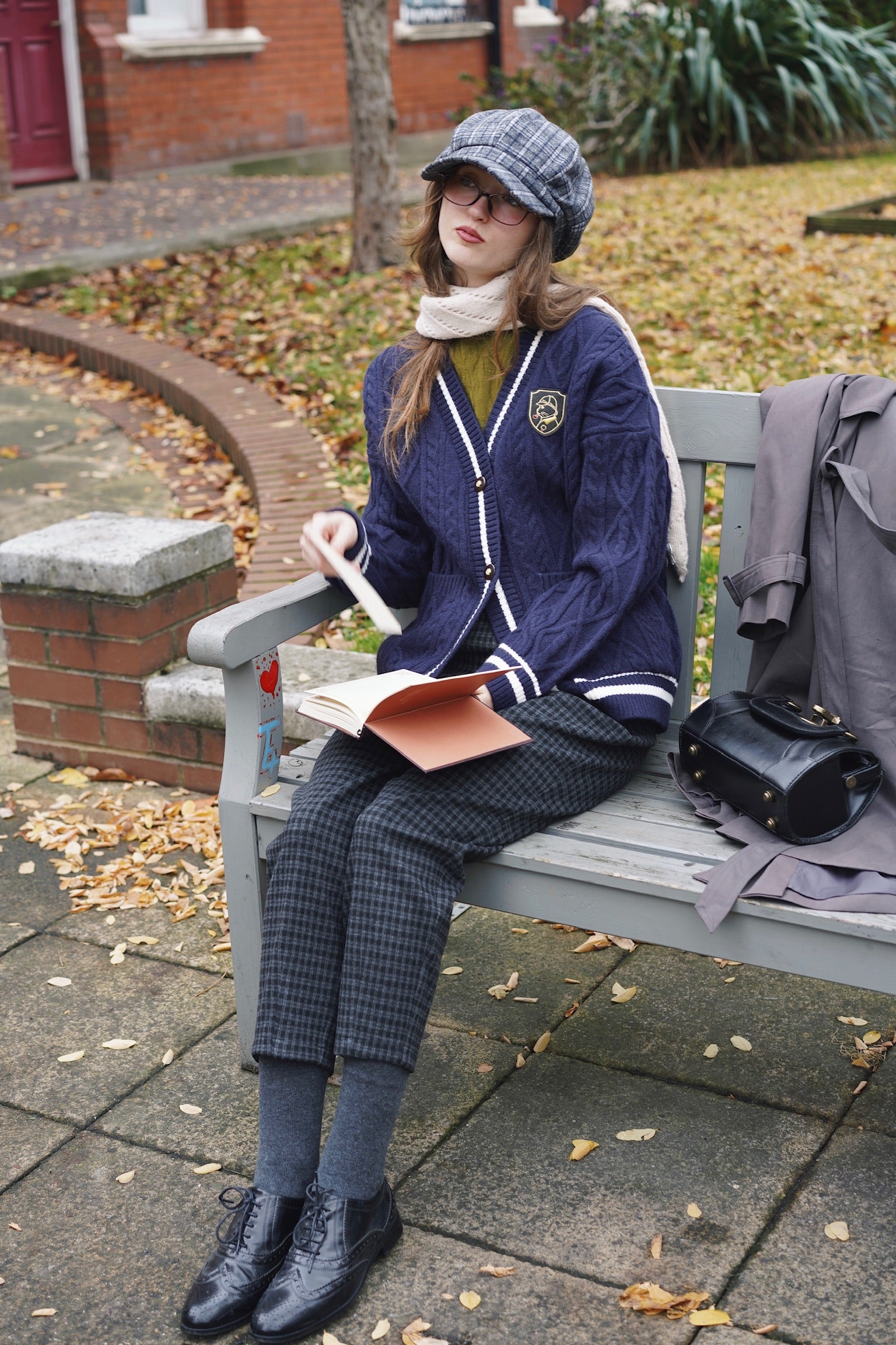 Holmesian Cat Varsity Cardigan (Navy)