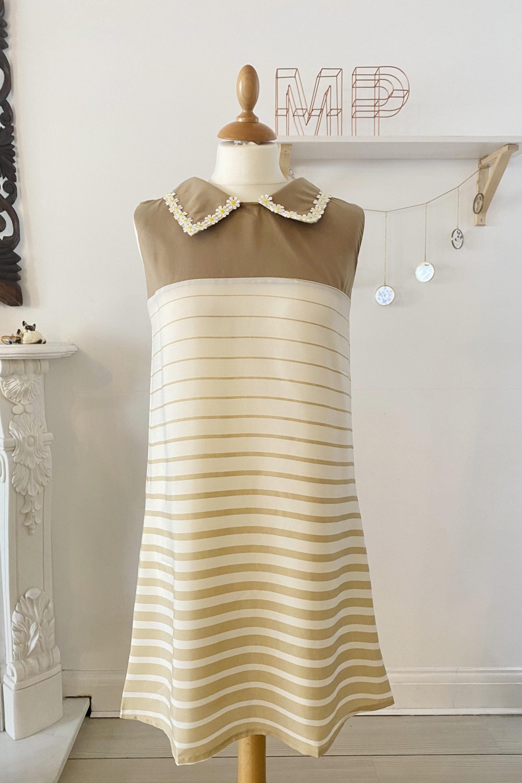 Jackie O Dress (beige stripe)