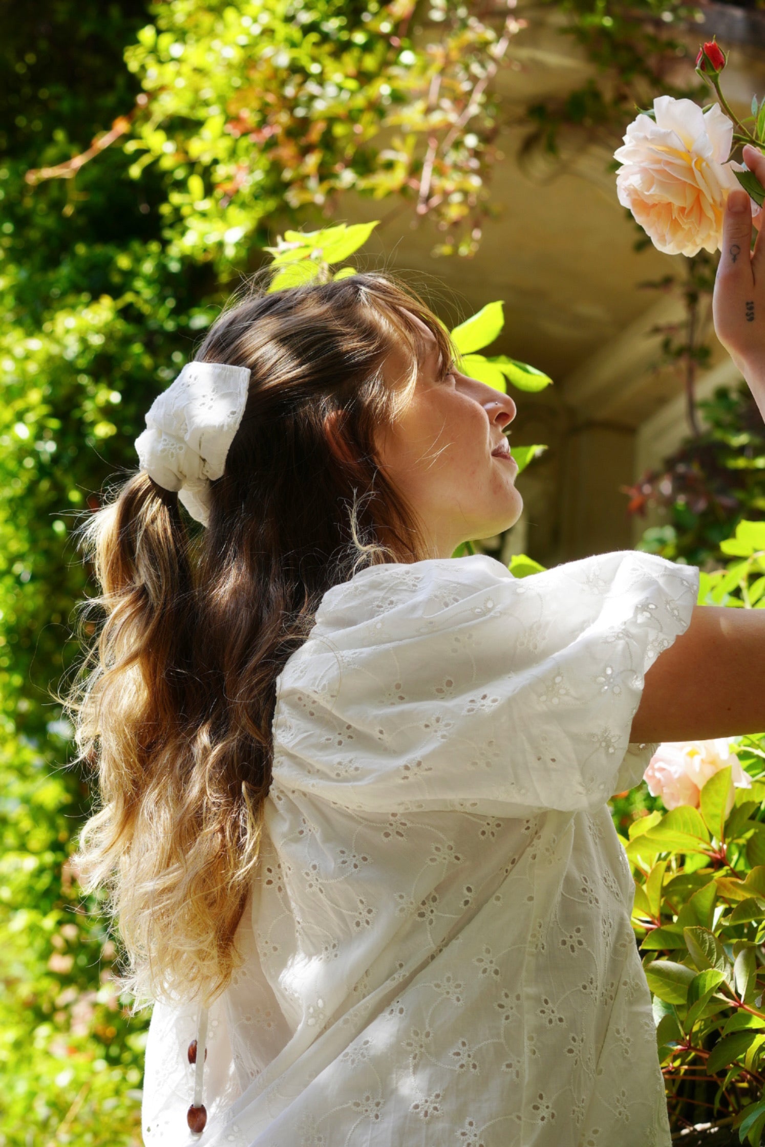 Jane Babydoll Cotton Top With Scrunchie (White)