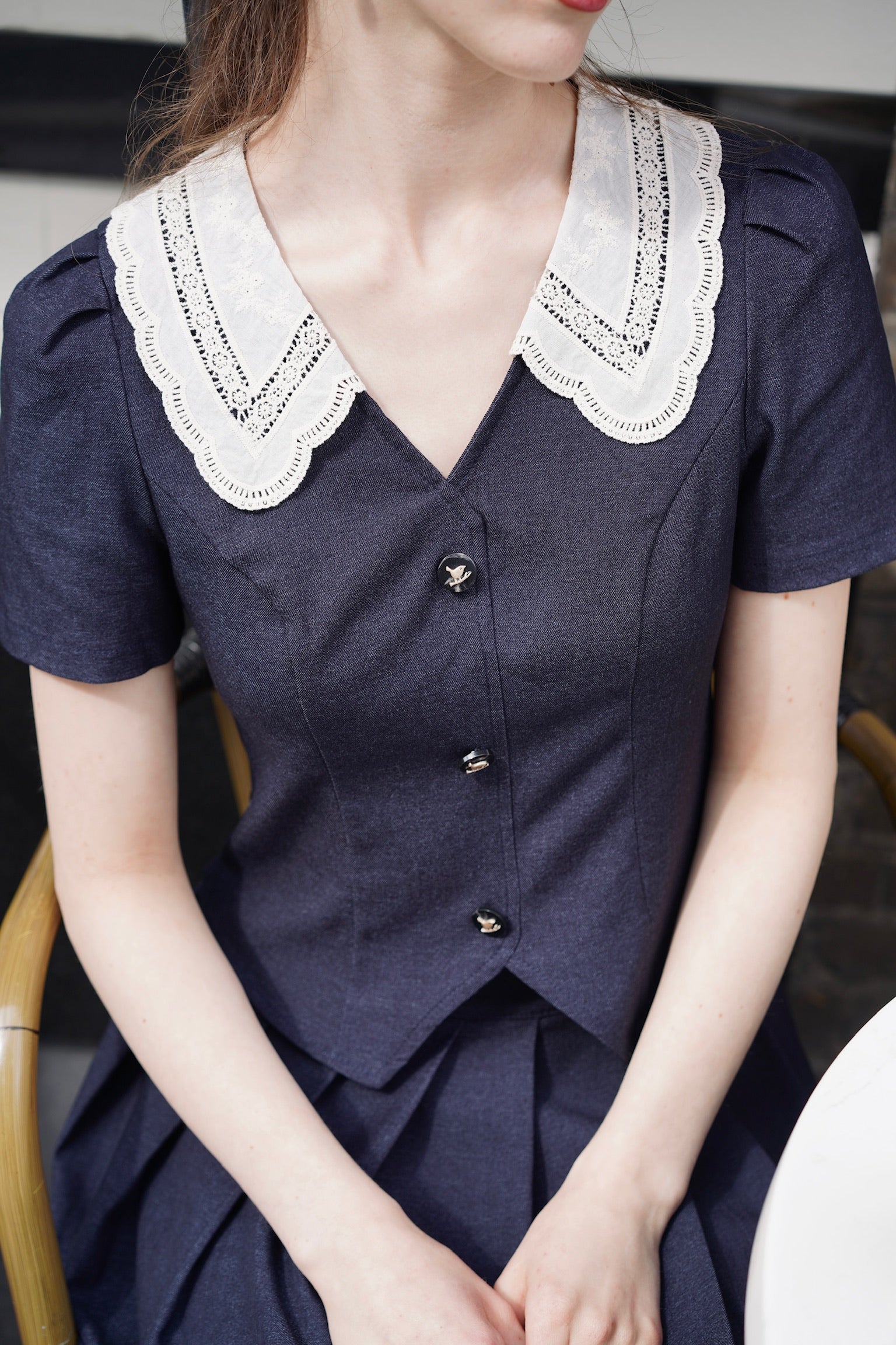 Jeanie Broderie Collar Crop Top