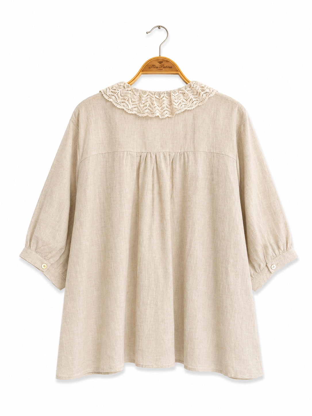 Kitty Bow Lace Linen Shirt (Ecru)