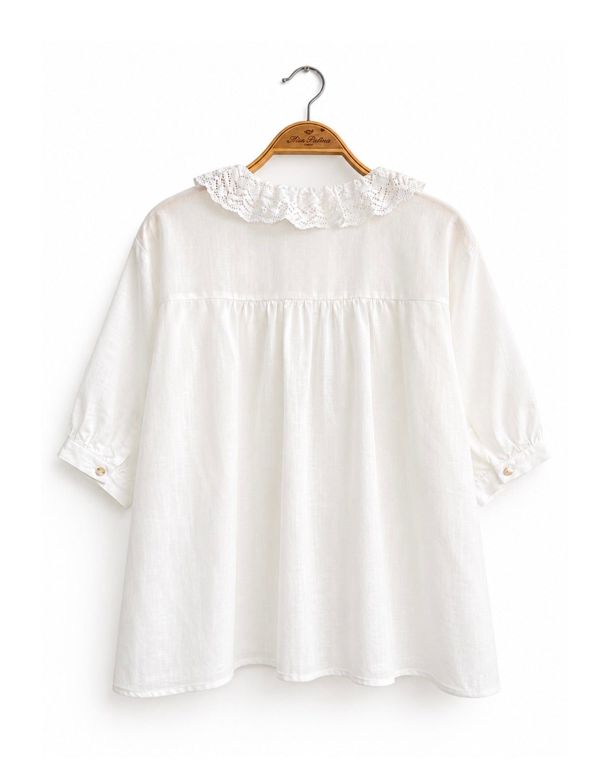 Kitty Bow Lace Linen Shirt (White)