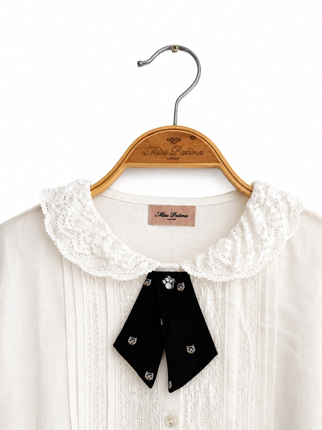 Kitty Bow Lace Linen Shirt (White)