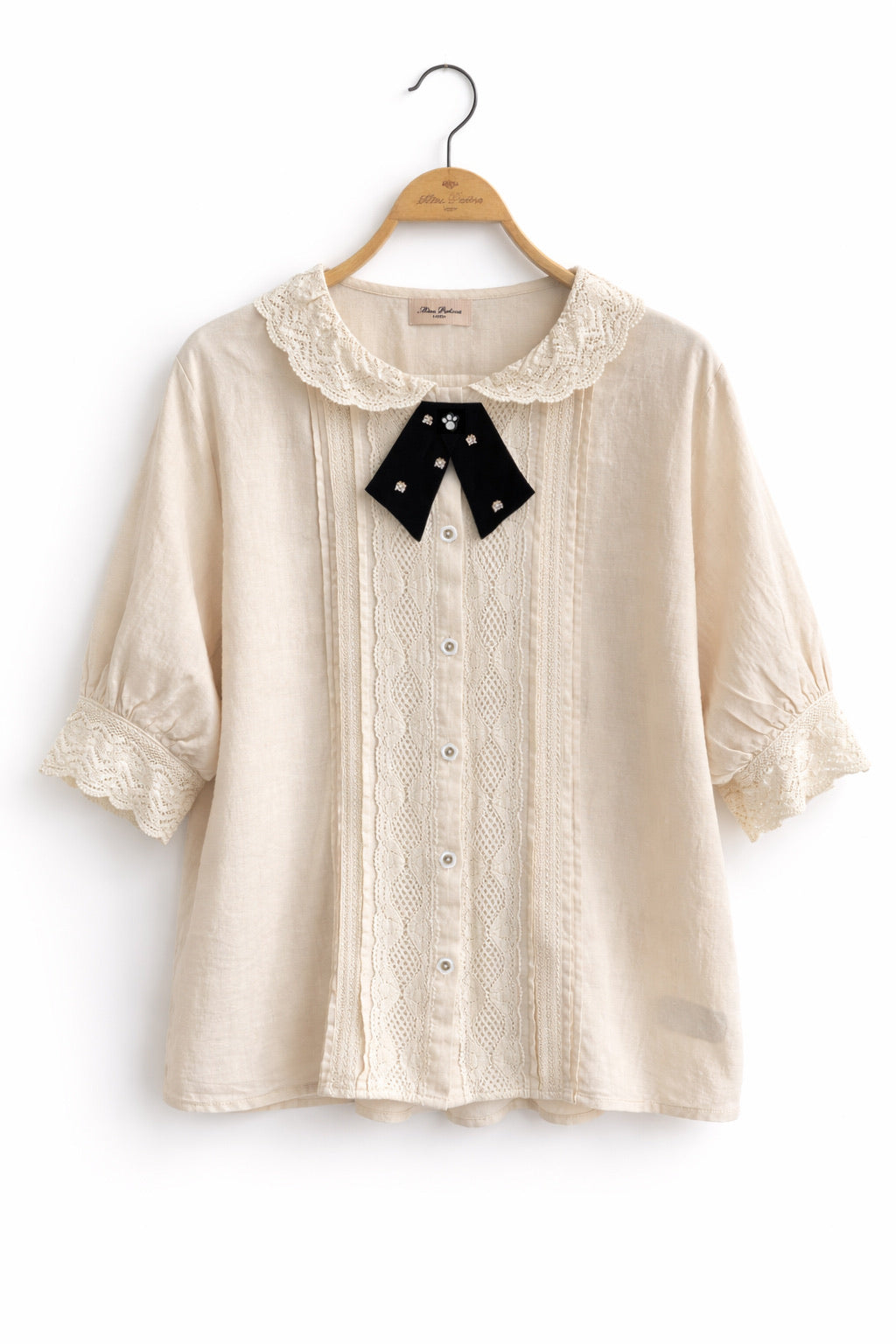 Kitty Bow Vintage Lace Linen Shirt