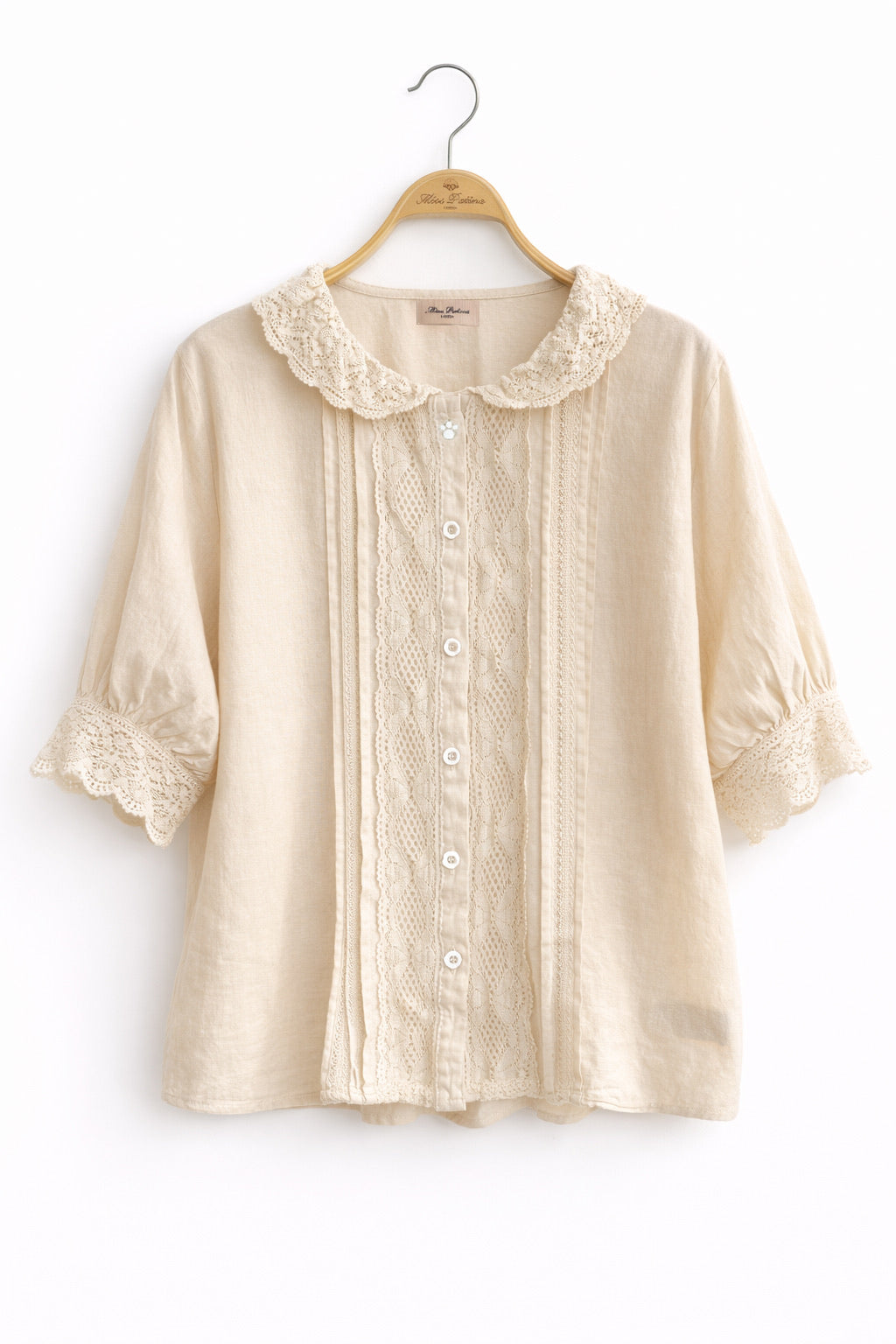 Kitty Bow Vintage Lace Linen Shirt