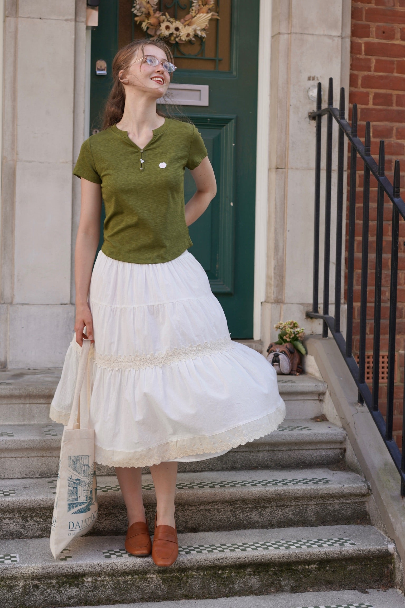 Kitty Paw Henley Cotton Tee(Olive Green)