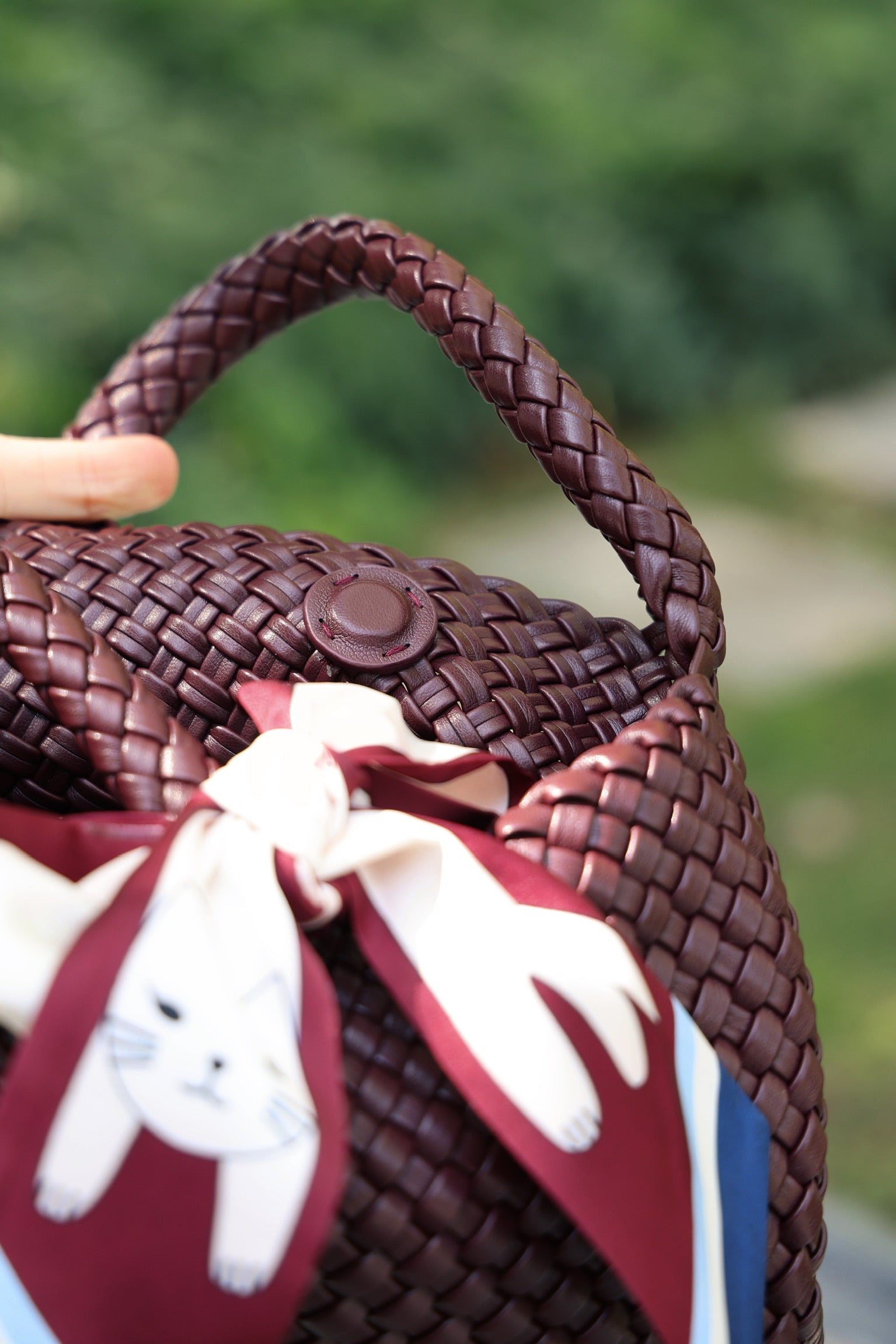 Kitty Scarf Leather Woven Tote Bag