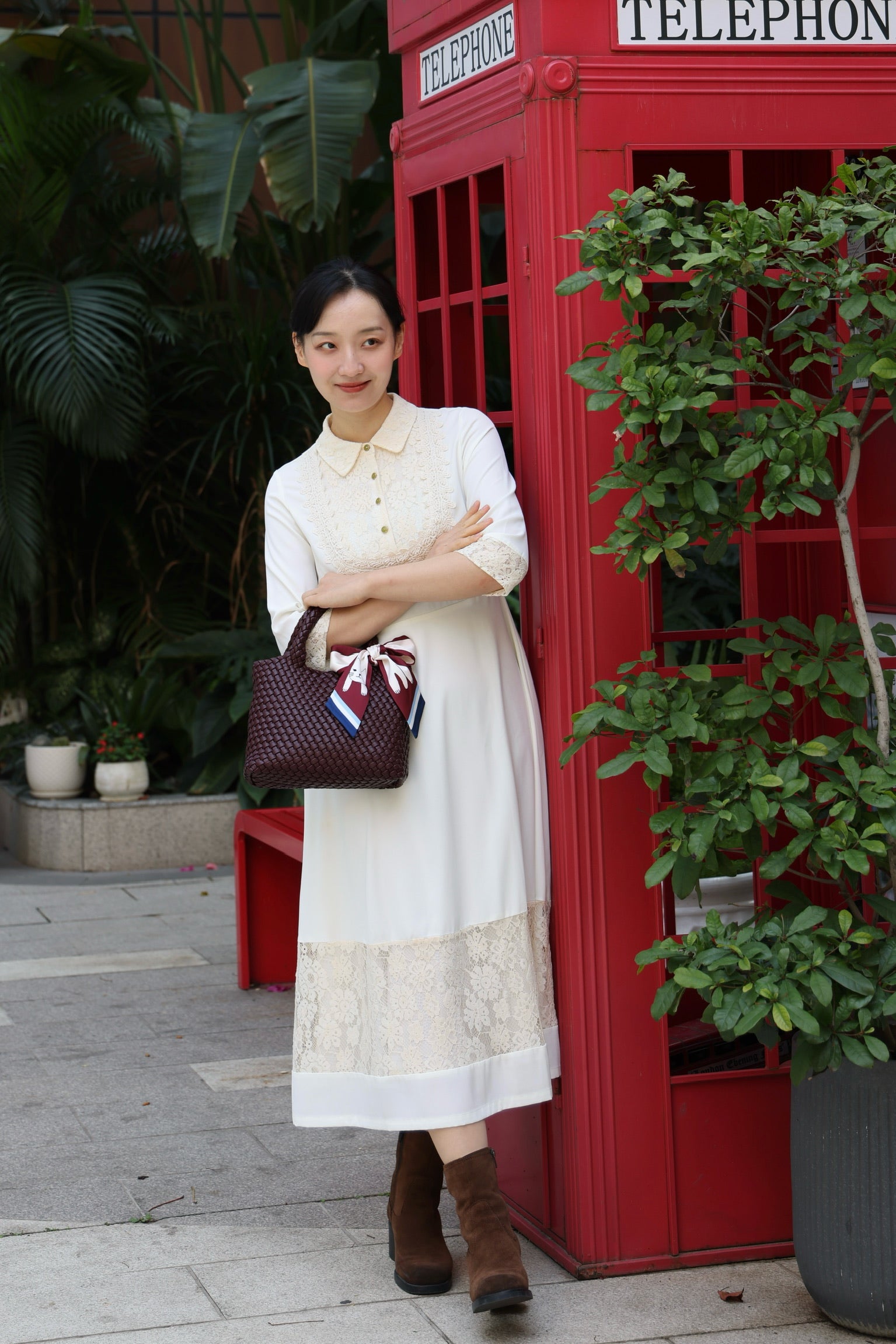 Kitty Scarf Leather Woven Tote Bag