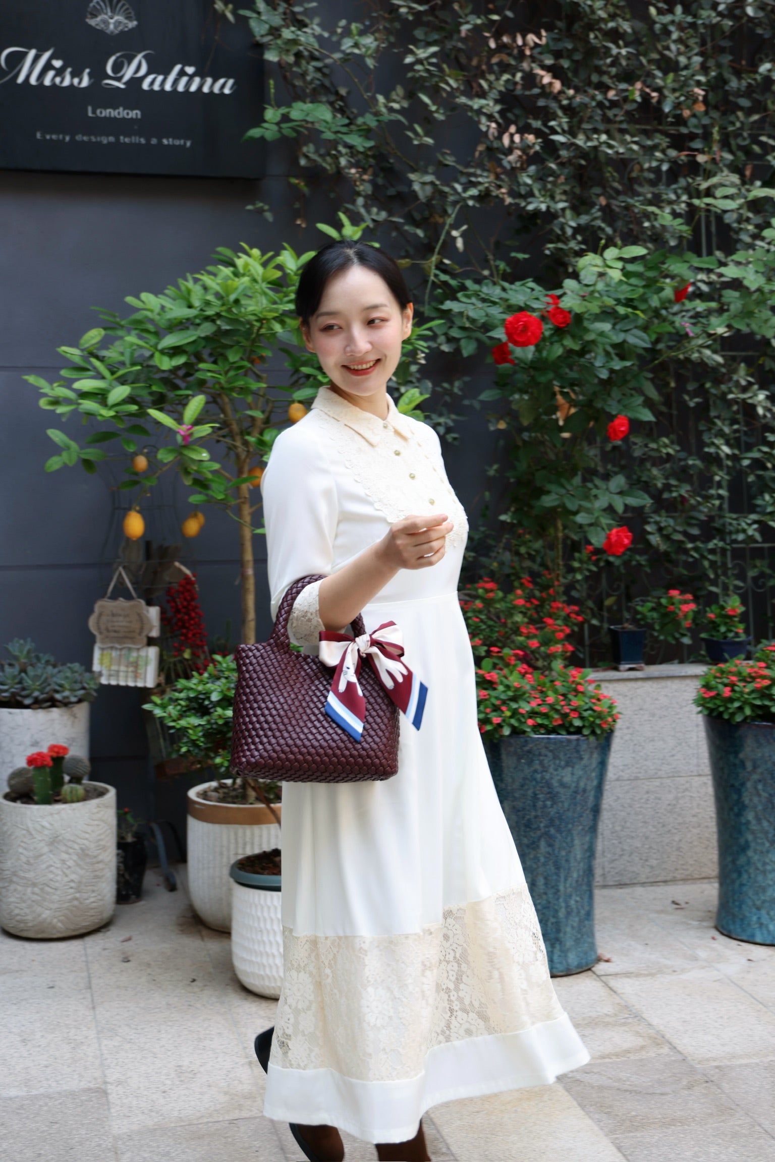 Kitty Scarf Leather Woven Tote Bag