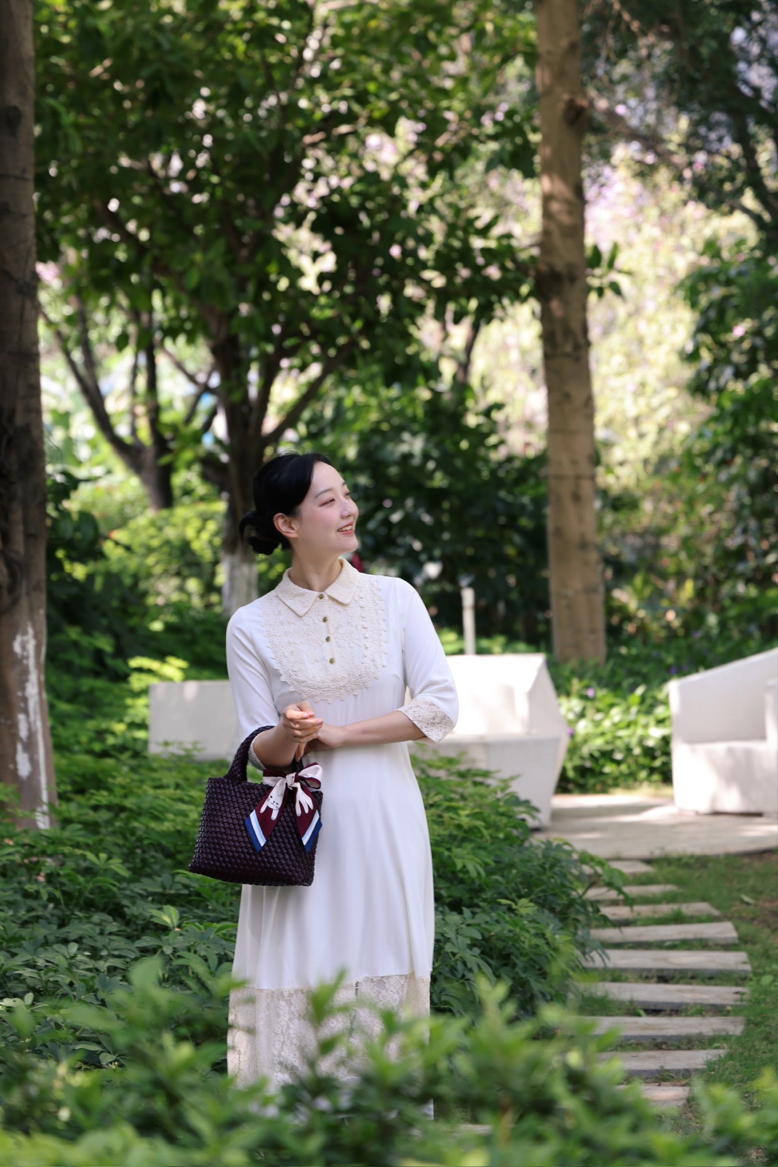 Kitty Scarf Leather Woven Tote Bag