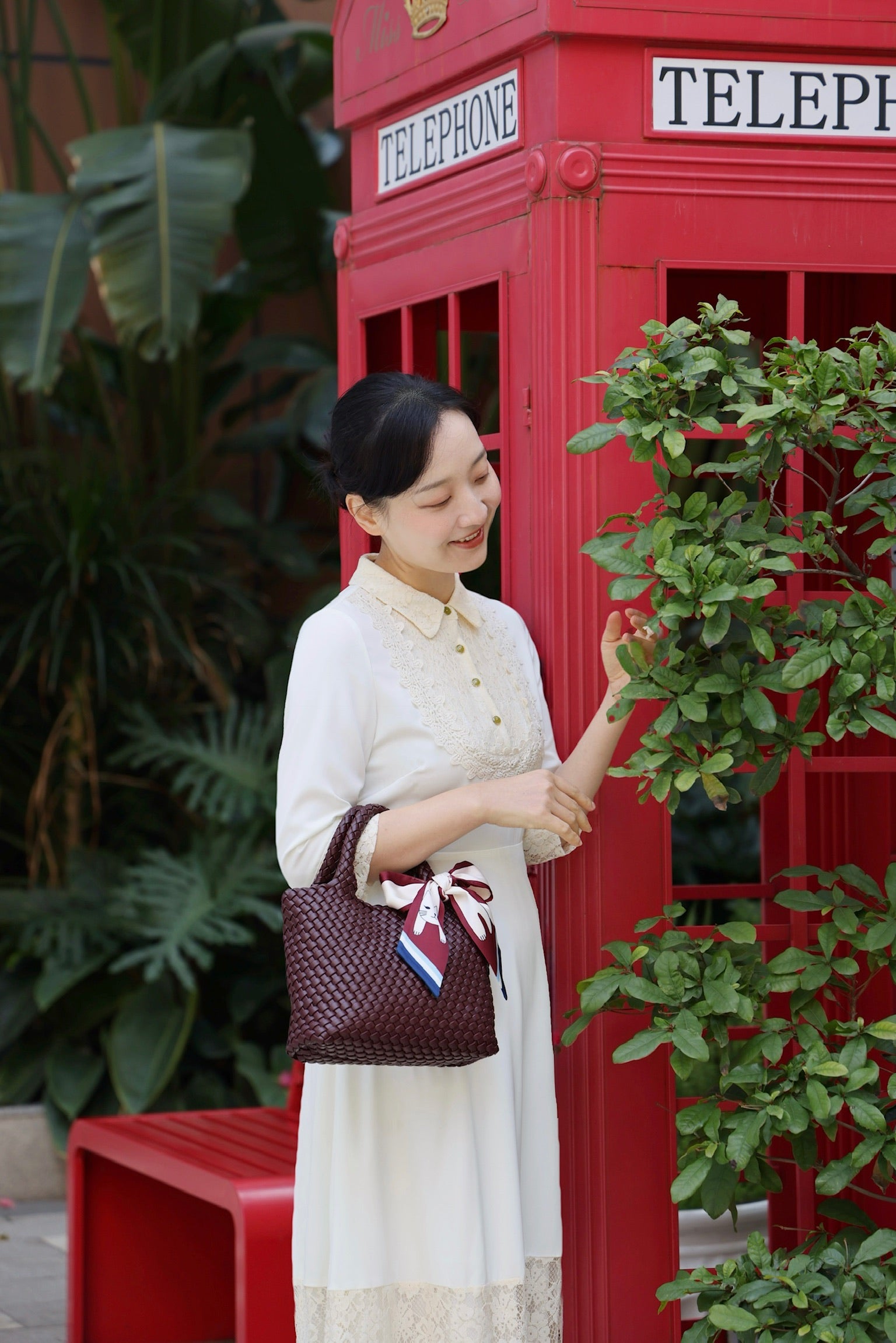 Kitty Scarf Leather Woven Tote Bag