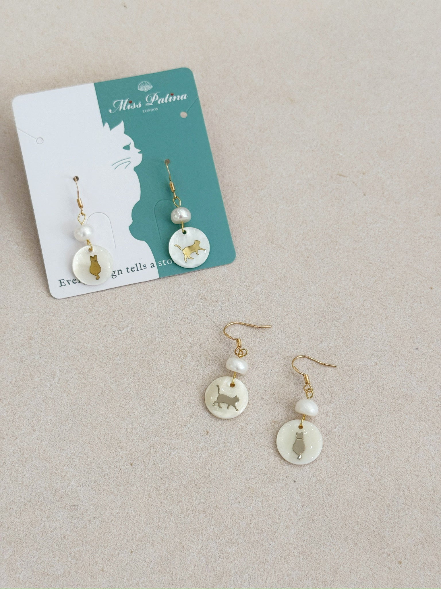 Kitty Silhouette Mother-of-Pearl Earrings