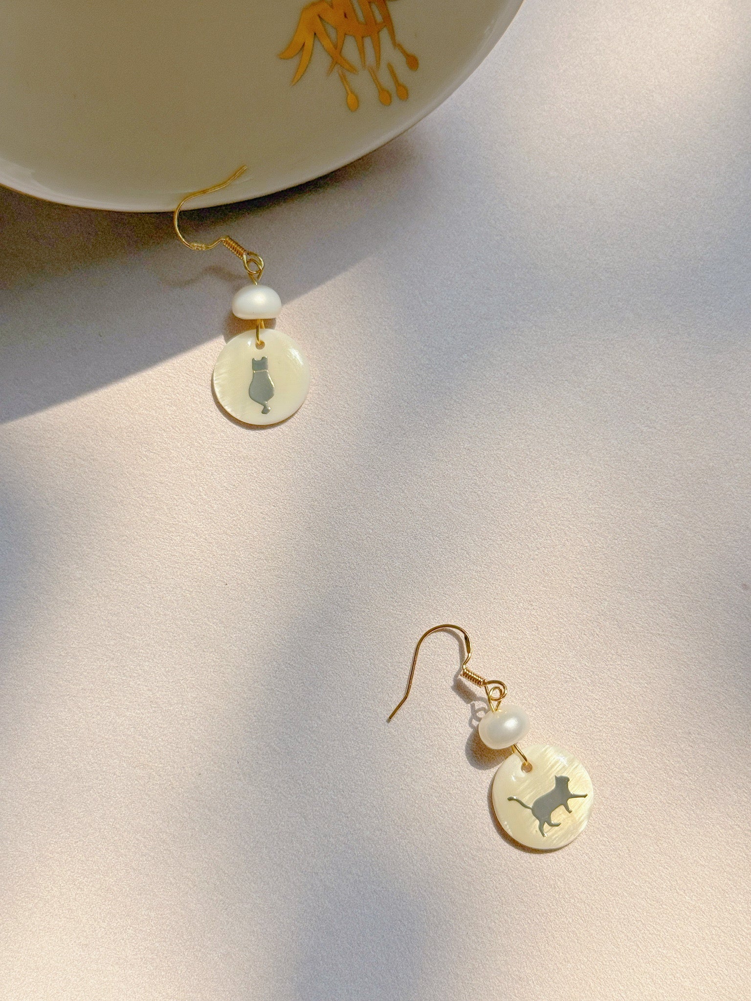 Kitty Silhouette Mother-of-Pearl Earrings