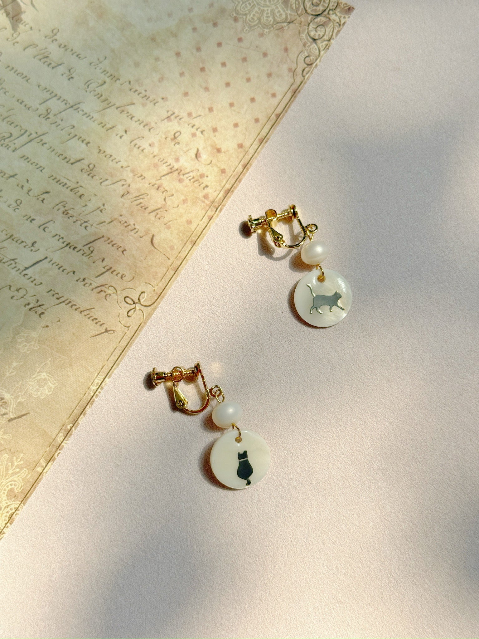 Kitty Silhouette Mother-of-Pearl Earrings