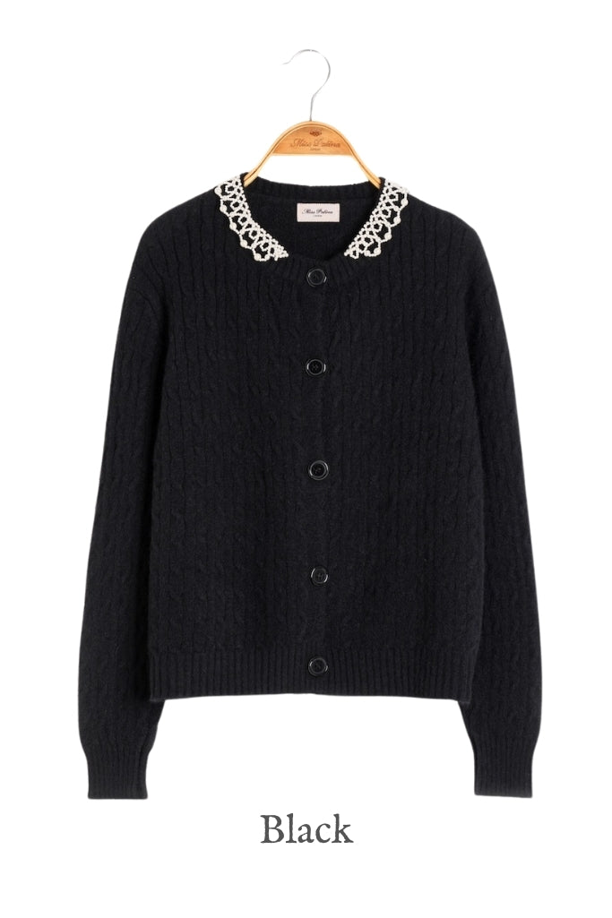 Lady Pearl Cable Cardigan (Black)