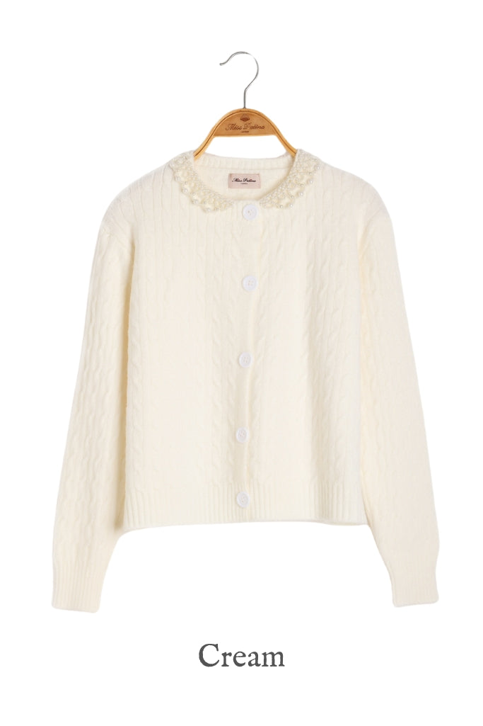 Lady Pearl Cable Cardigan (Cream & Black)