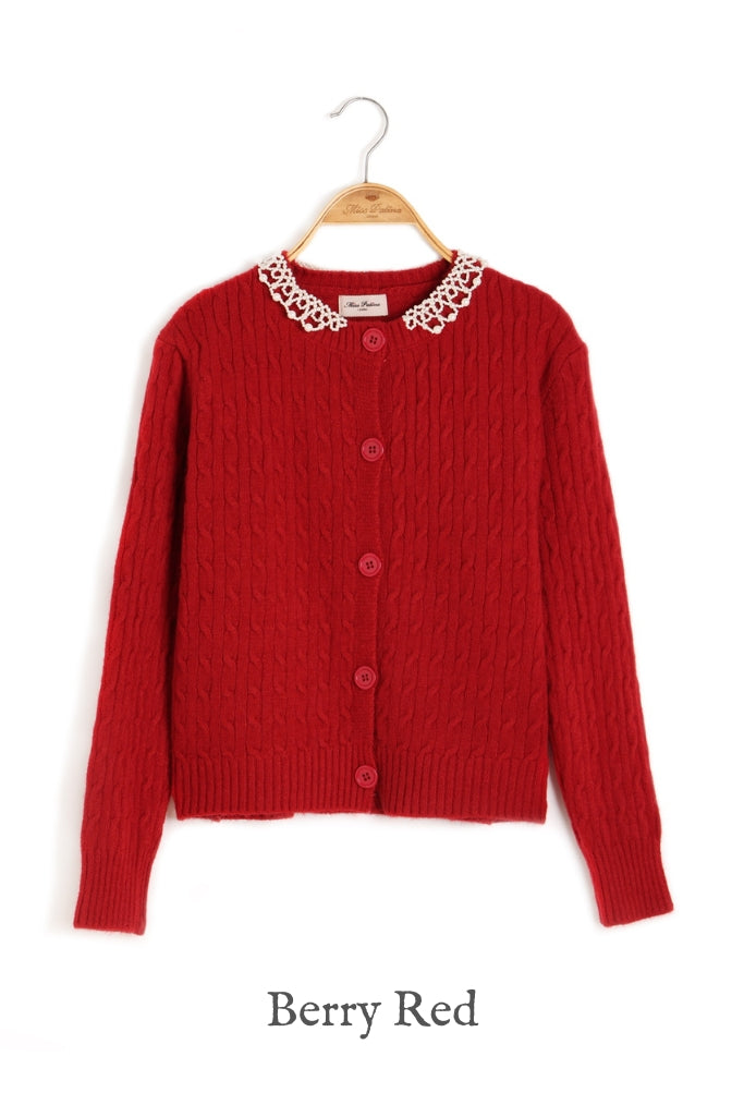 Lady Pearl Cable Cardigan (Berry Red)