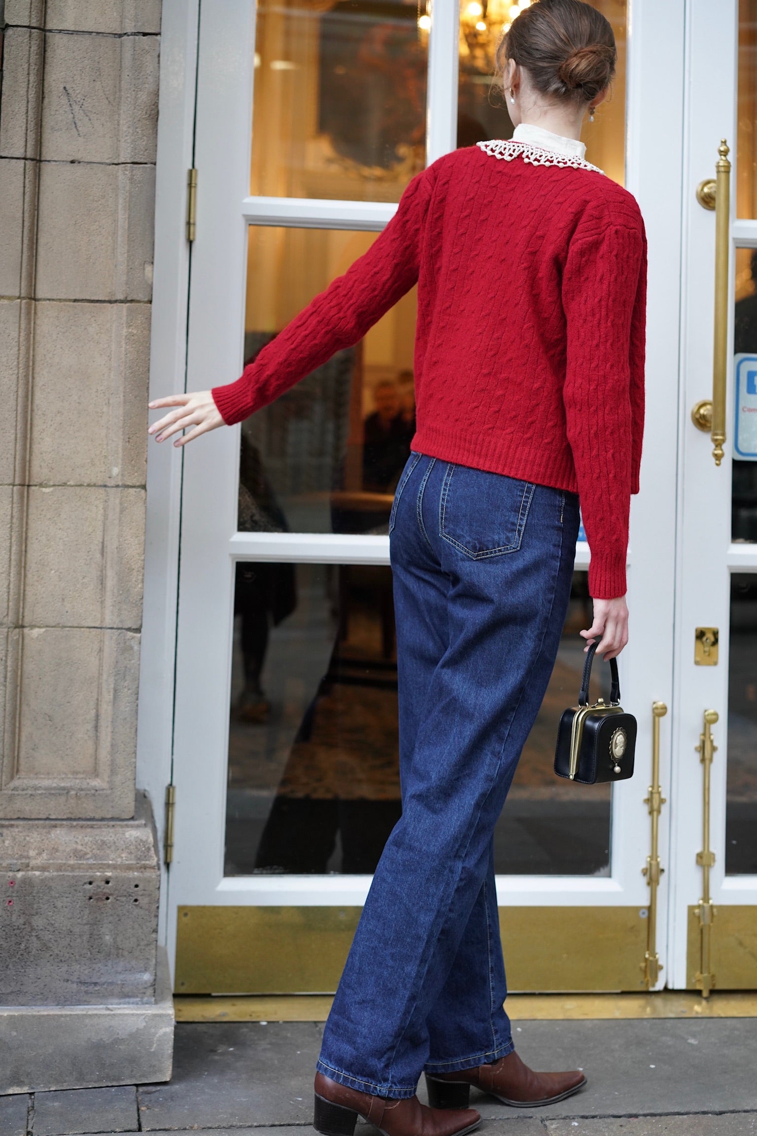 Lady Pearl Cable Cardigan (Berry Red)