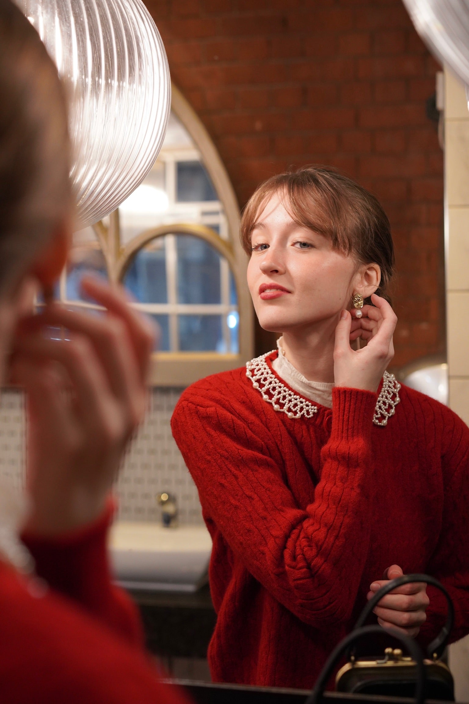 Lady Pearl Cable Cardigan (Berry Red)