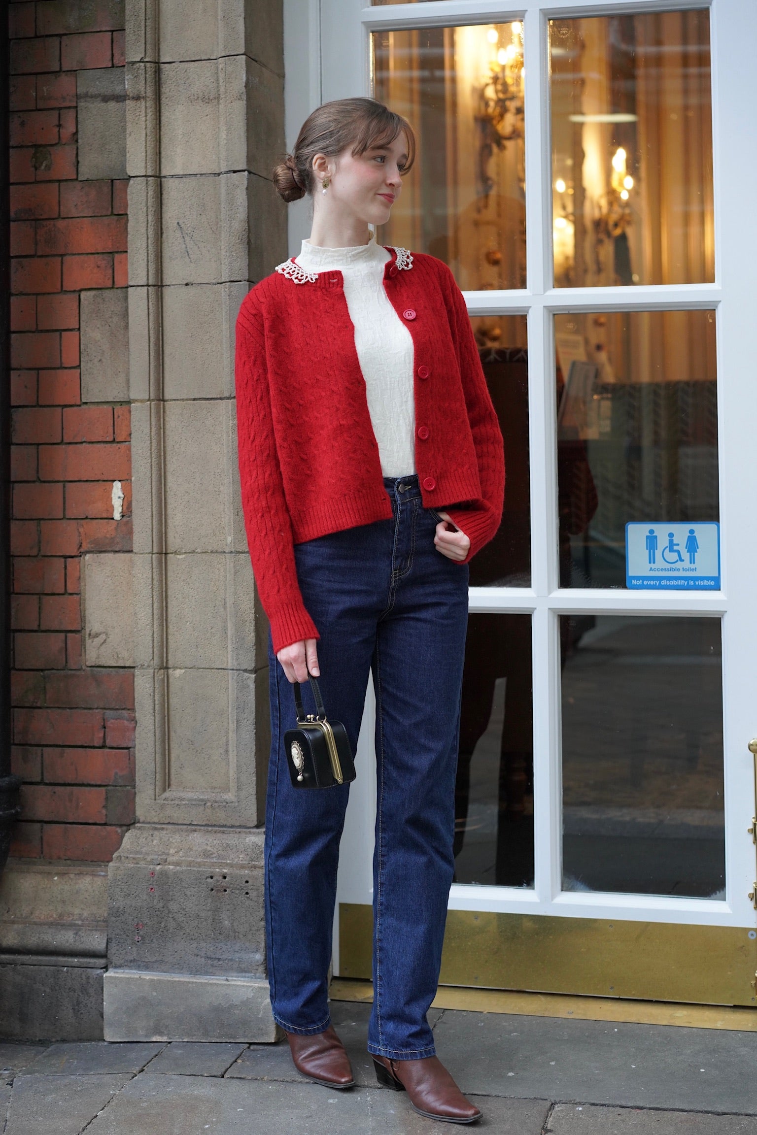 Lady Pearl Cable Cardigan (Berry Red)