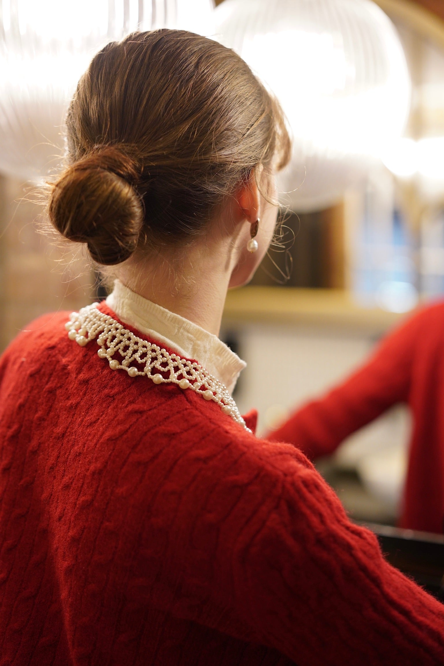 Lady Pearl Cable Cardigan (Berry Red)