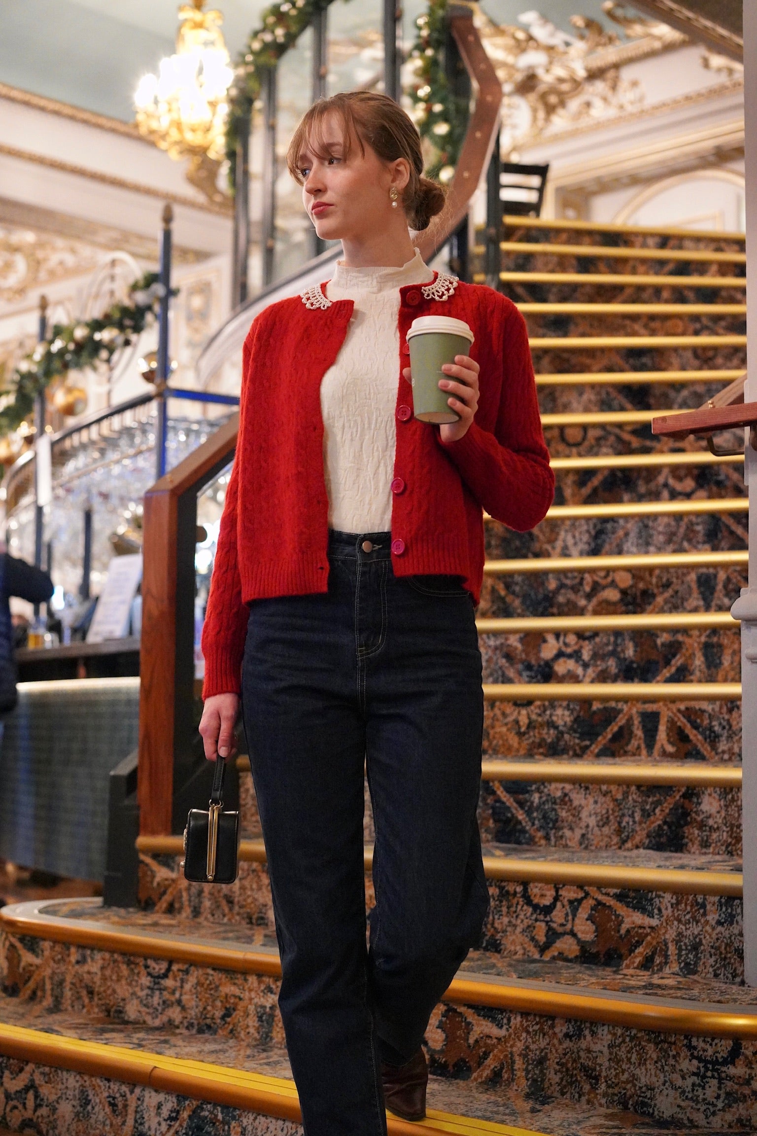 Lady Pearl Cable Cardigan (Berry Red)