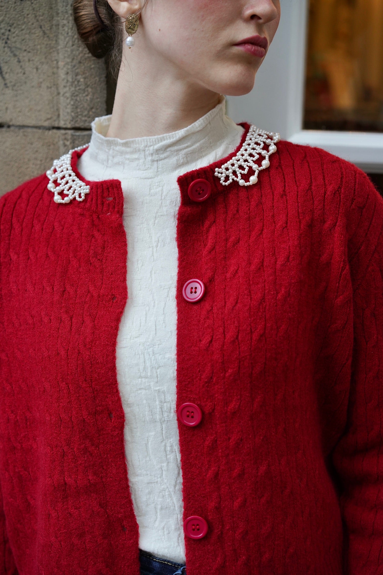 LadyPearlCableCardigan_BerryRed_MeowMeowHighRiseJeans2.jpg