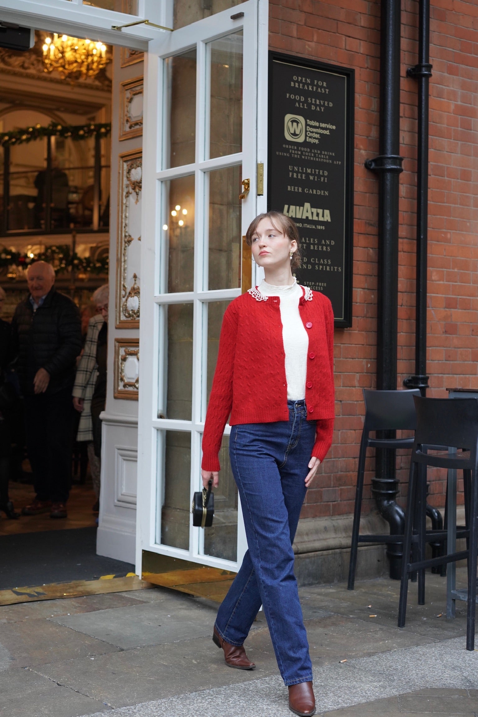 Lady Pearl Cable Cardigan (Berry Red)