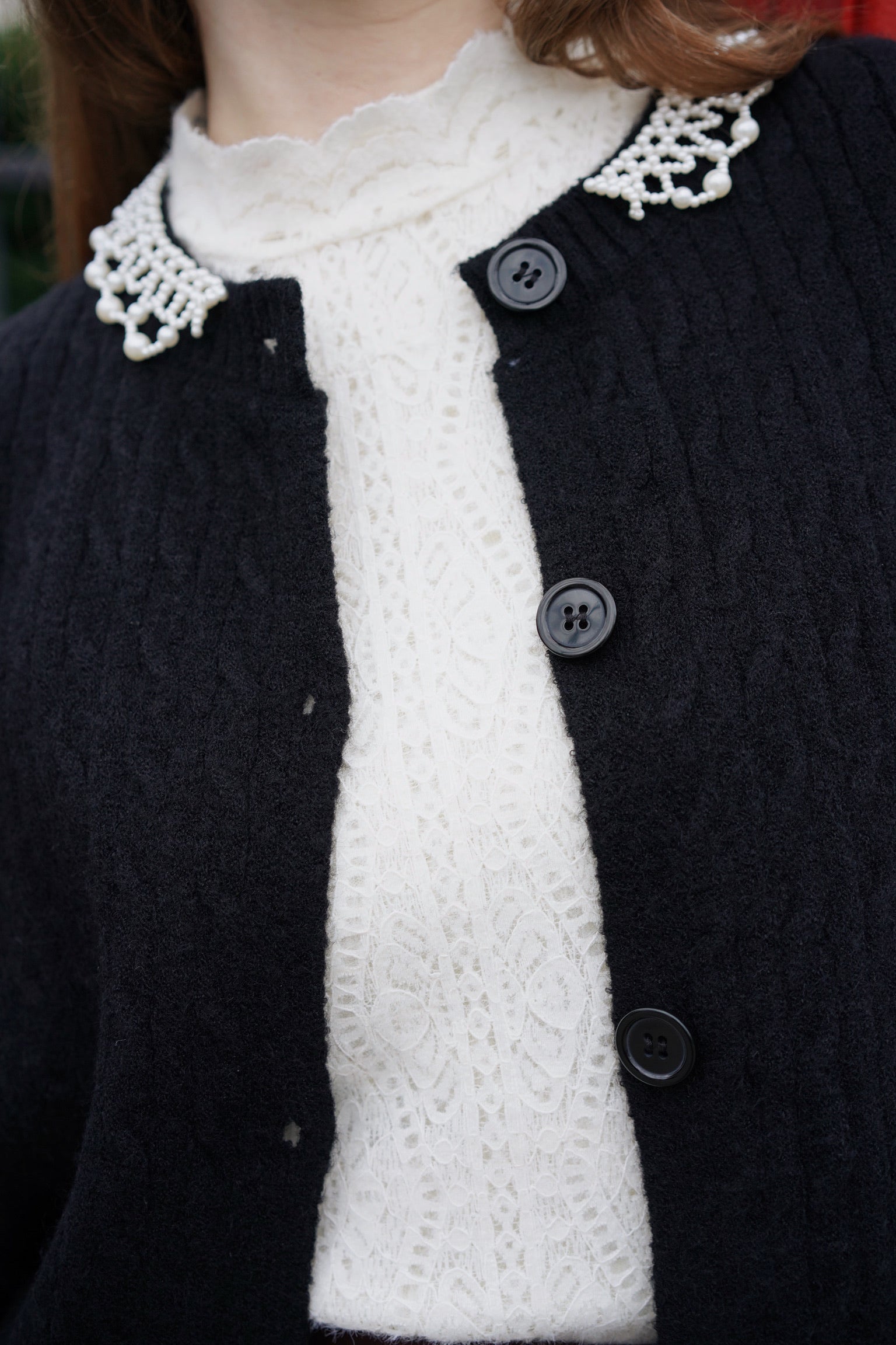 Lady Pearl Cable Cardigan (Black)