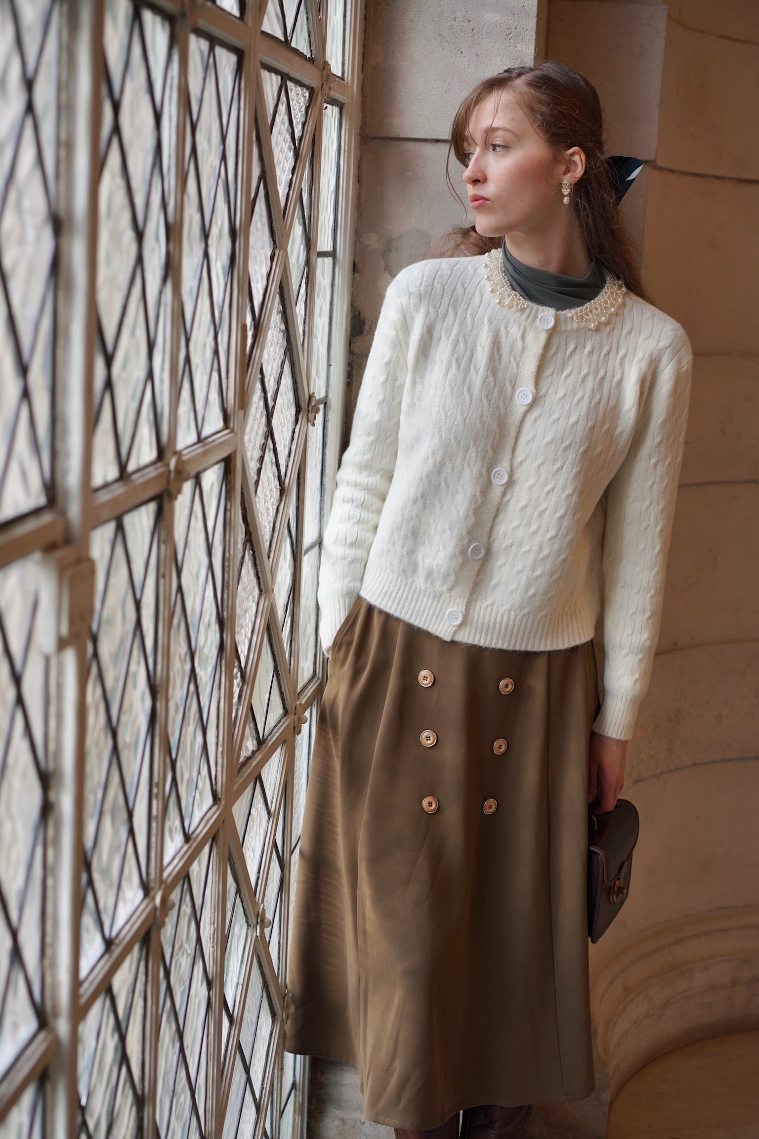 Lady Pearl Cable Cardigan (Cream)