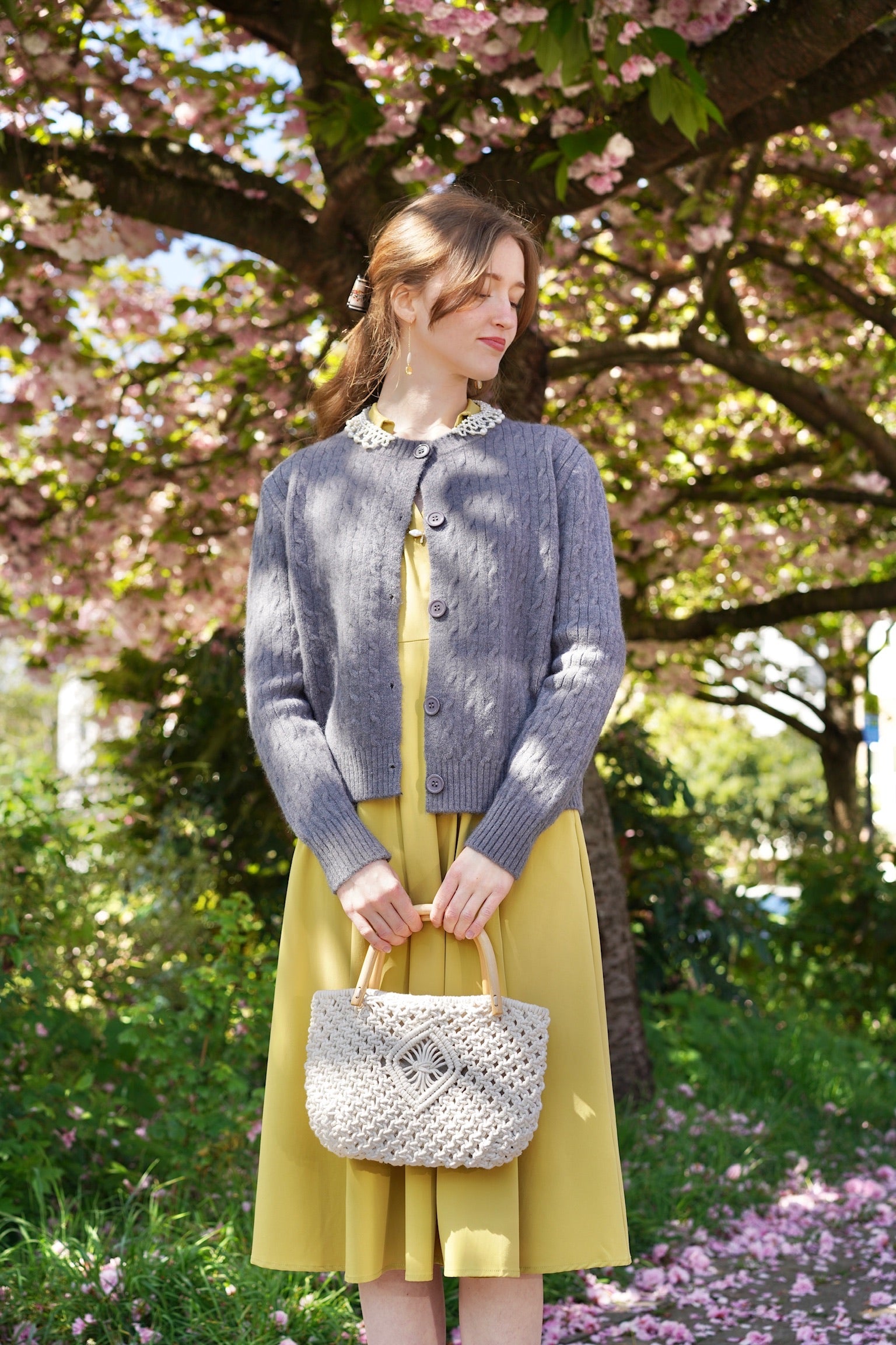 Lady Pearl Cable Cardigan (Grey)