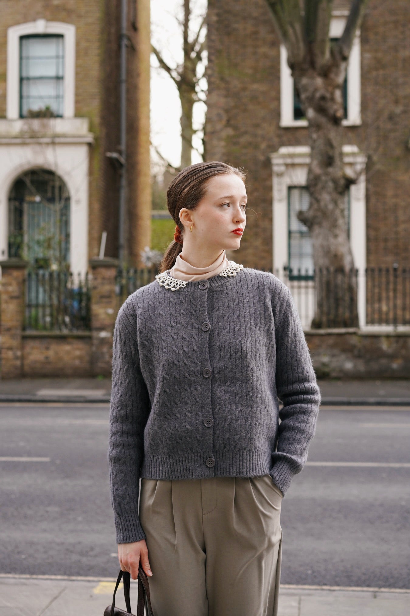 Lady Pearl Cable Cardigan (Grey) – Miss Patina