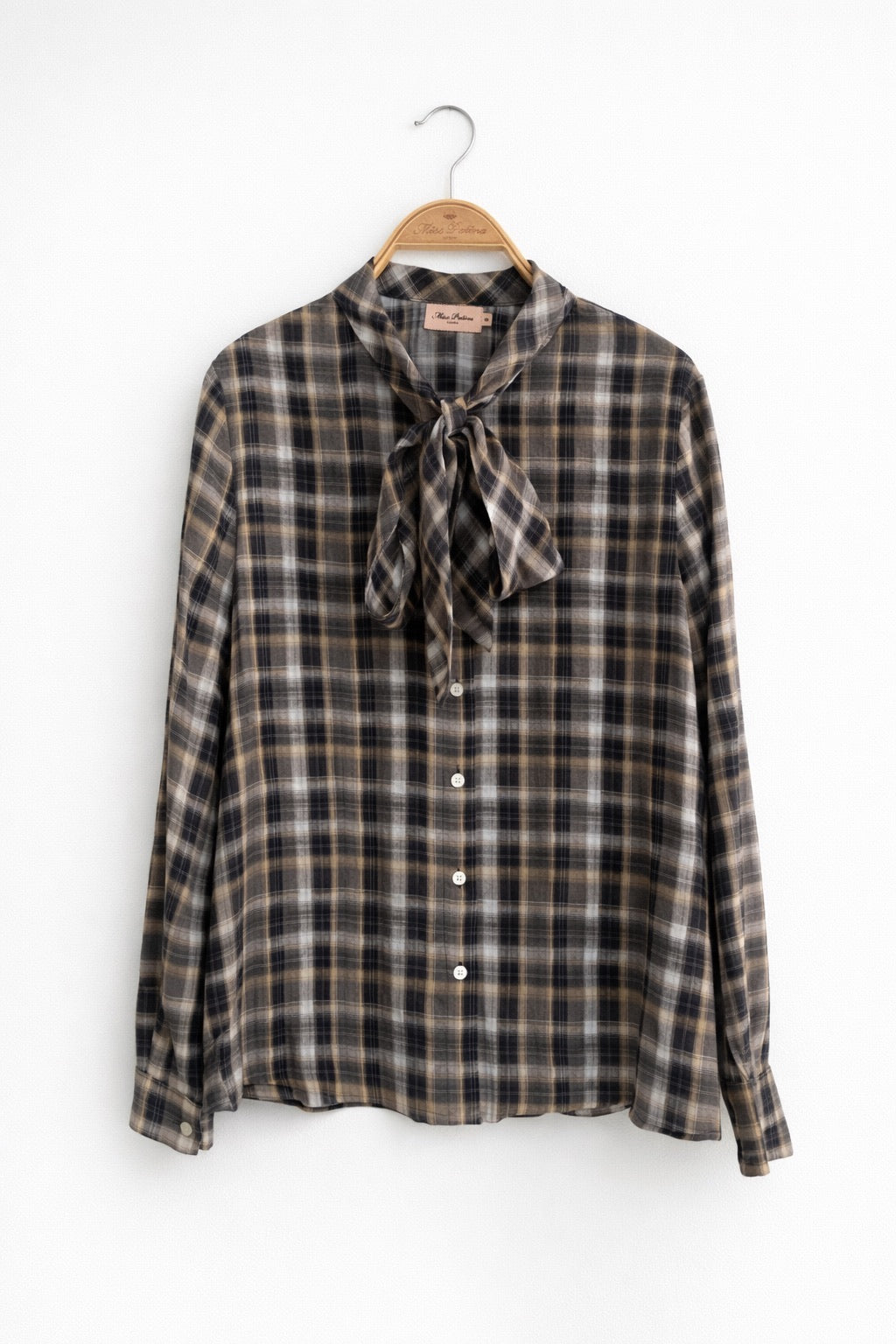 Library Walk Tie-Neck Plaid Shirt