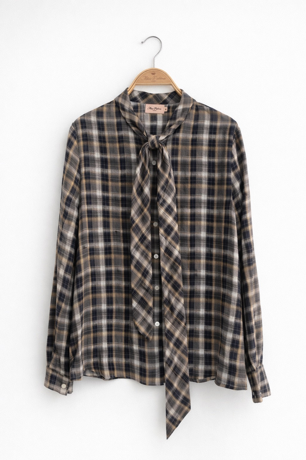 Library Walk Tie-Neck Plaid Shirt