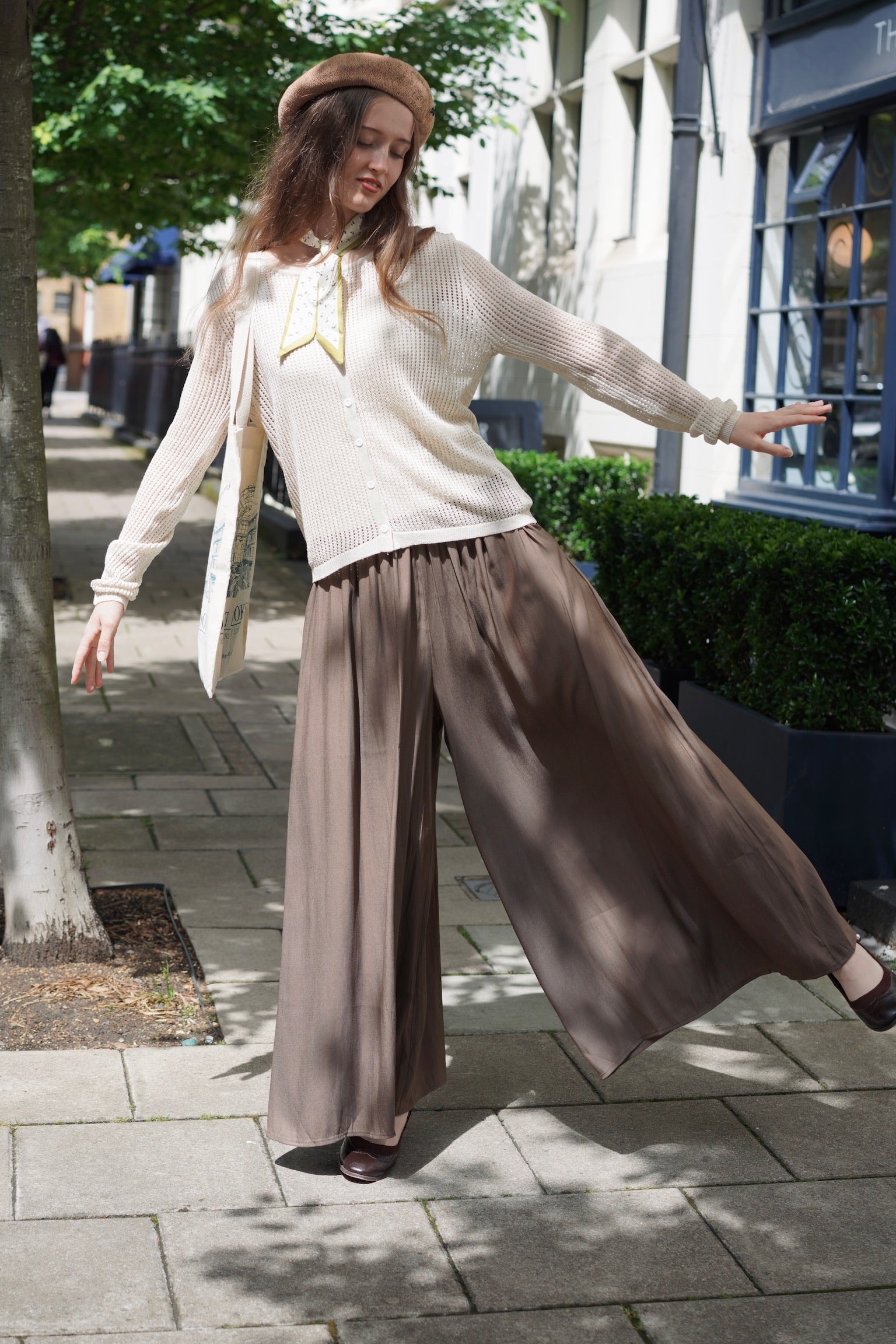 Linen-Mesh Summer Knit Set (Beige)