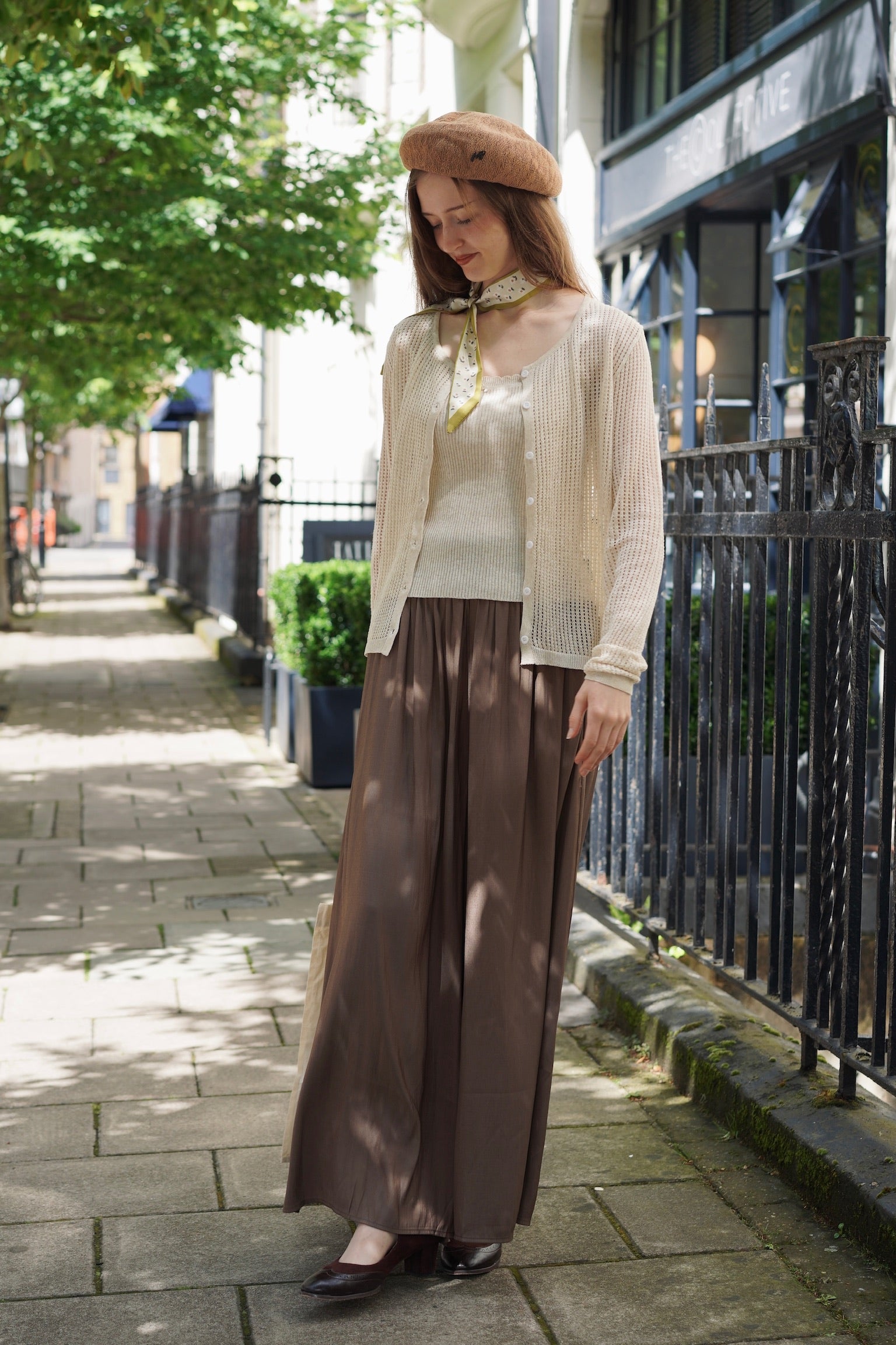 Linen-Mesh Summer Knit Set (Beige)