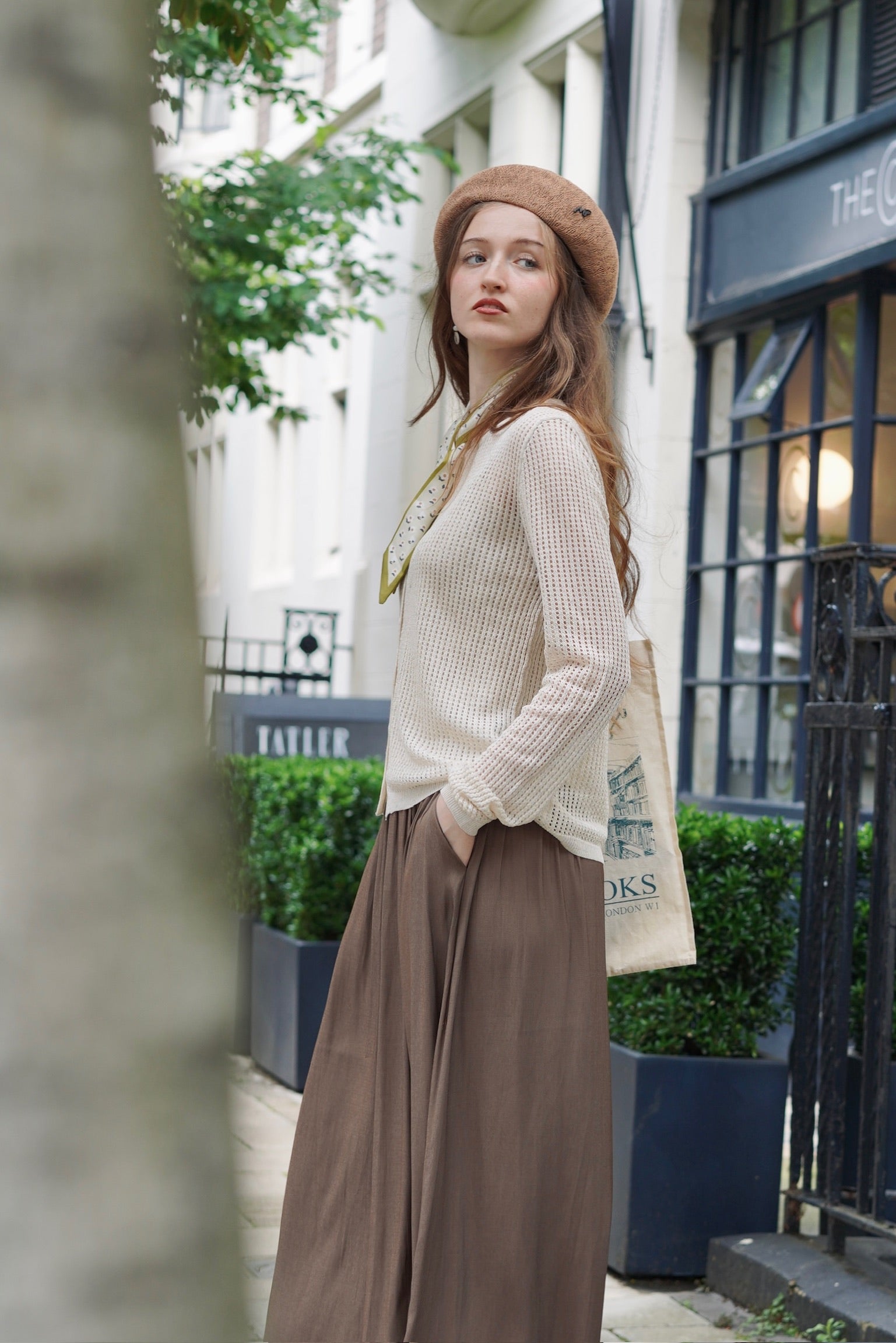 Linen-Mesh Summer Knit Set (Beige)