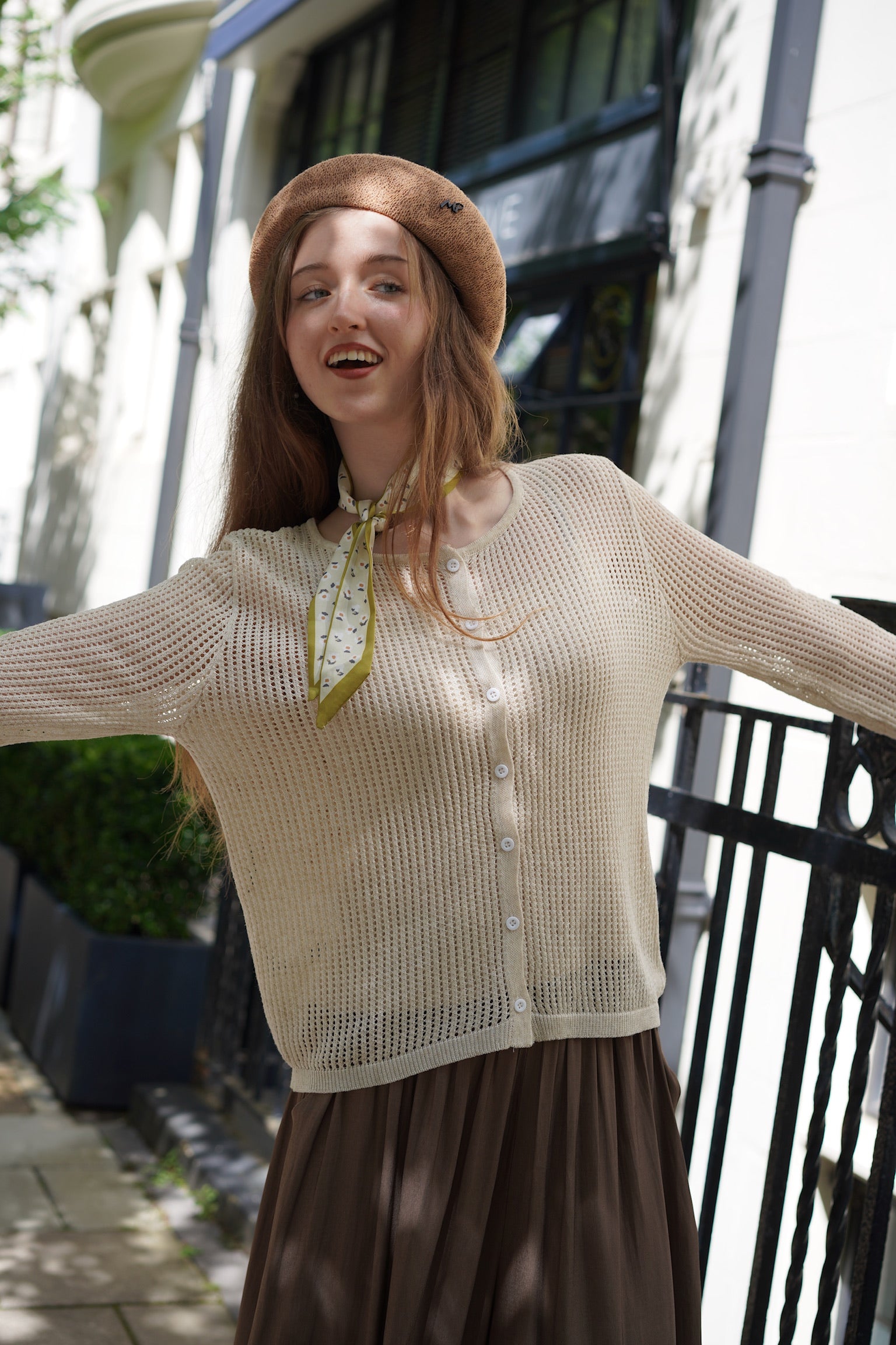 Linen-Mesh Summer Knit Set (Beige)