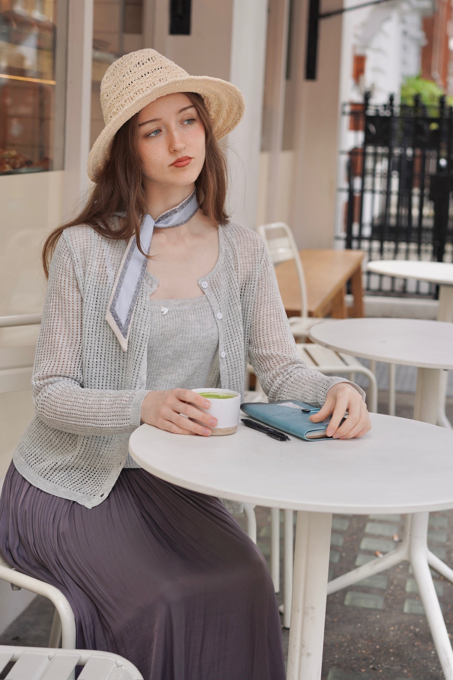 Linen-Mesh Summer Knit Set (Grey)