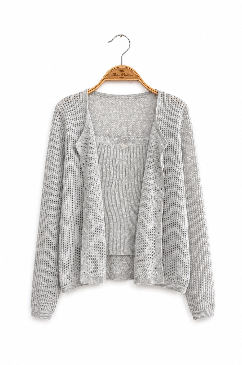 Linen-Mesh Summer Knit Set (Grey)