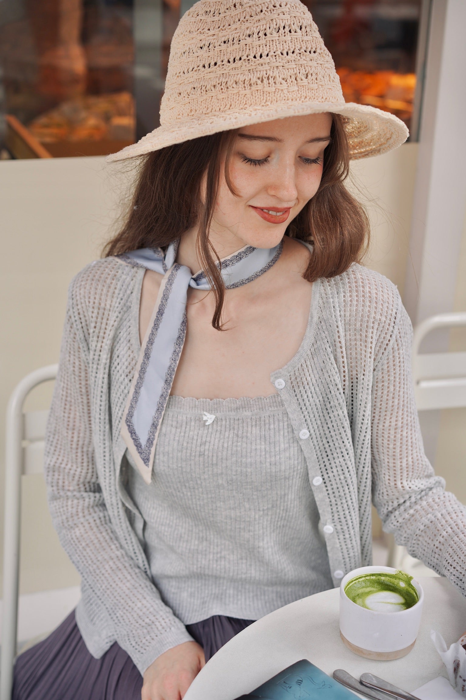 Linen-Mesh Summer Knit Set (Grey)