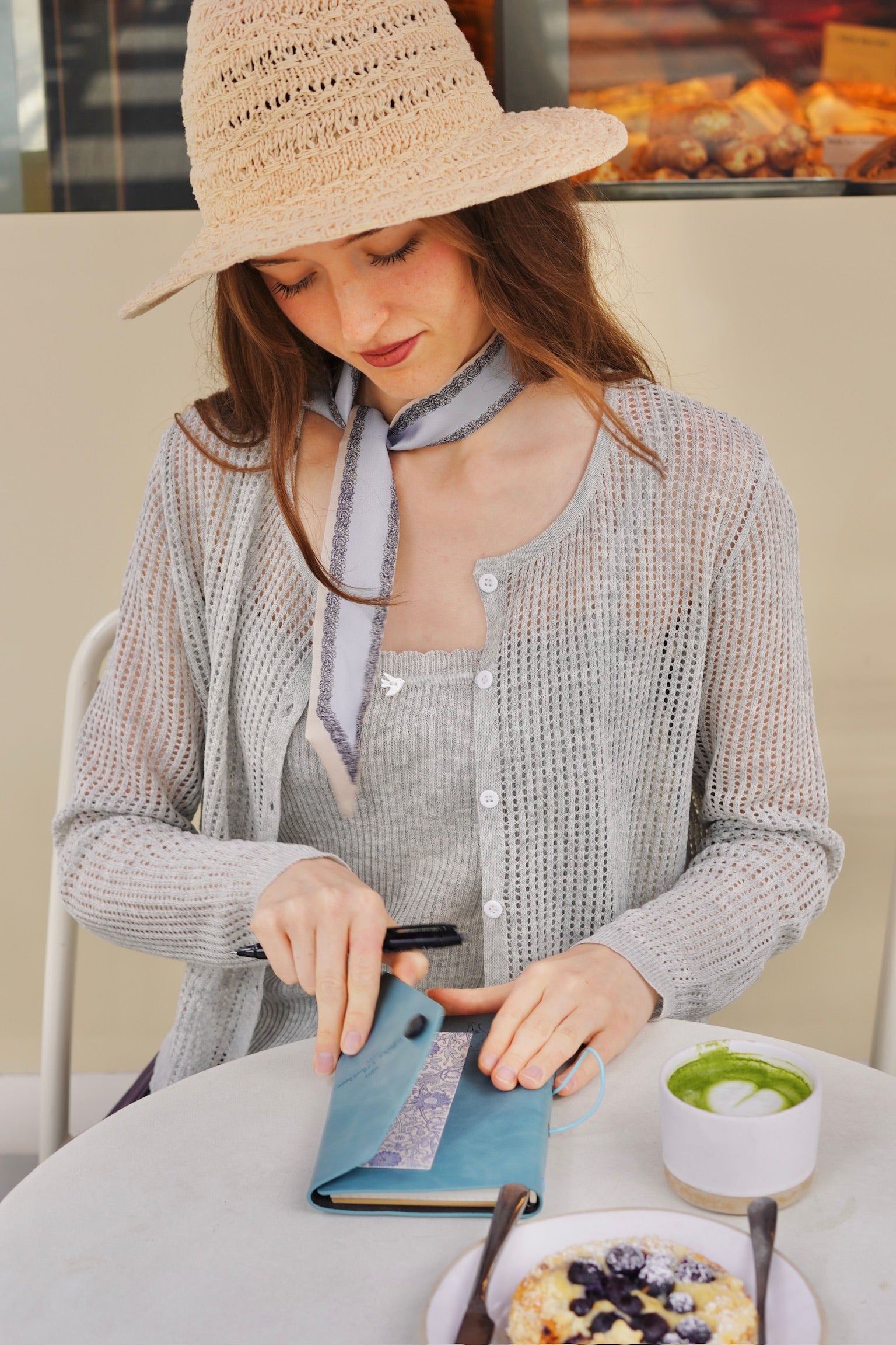 Linen-Mesh Summer Knit Set (Grey)
