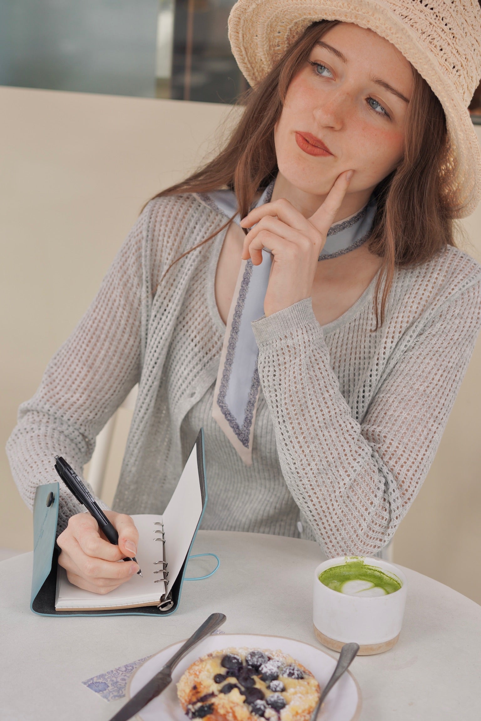 Linen-Mesh Summer Knit Set (Grey)