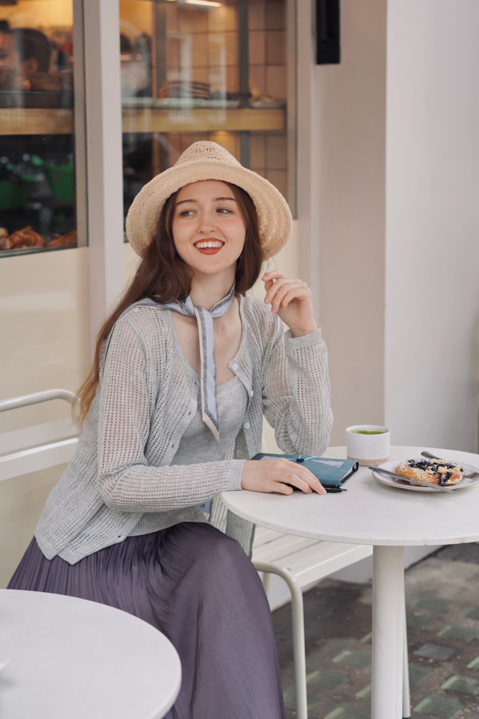 Linen-Mesh Summer Knit Set (Grey)