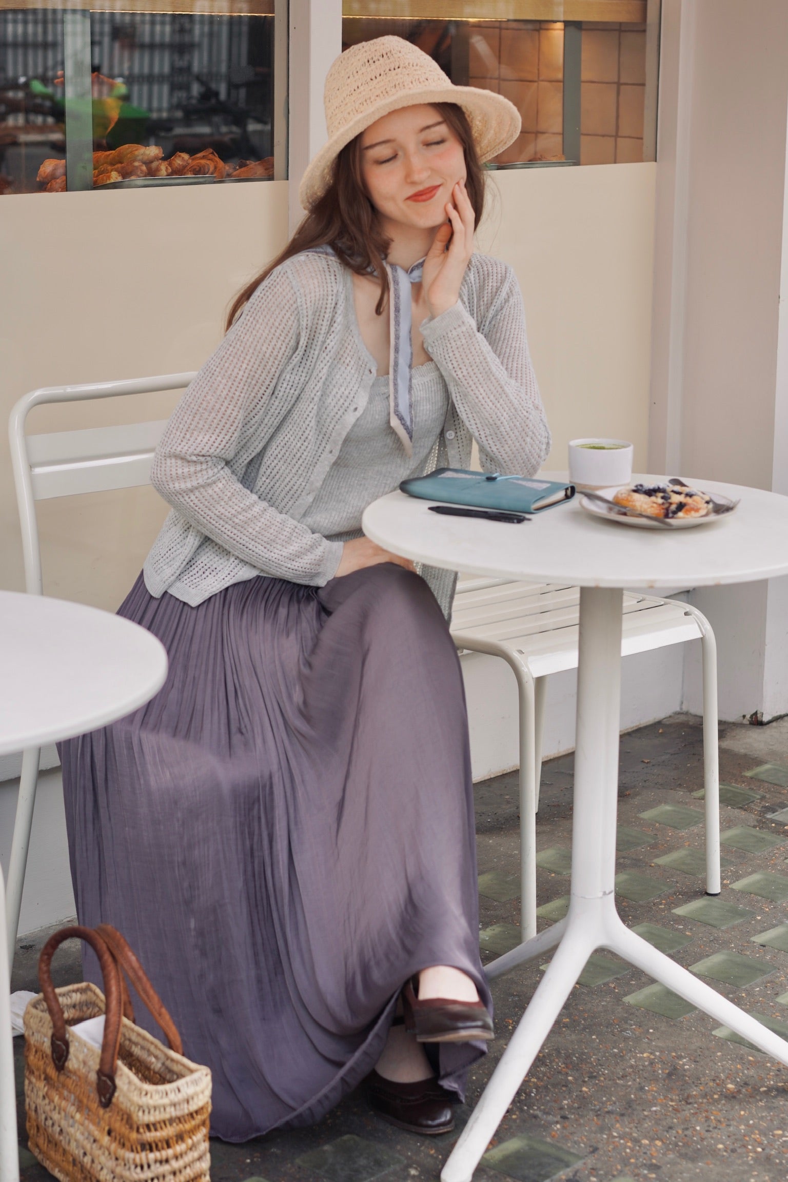 Linen-Mesh Summer Knit Set (Grey)