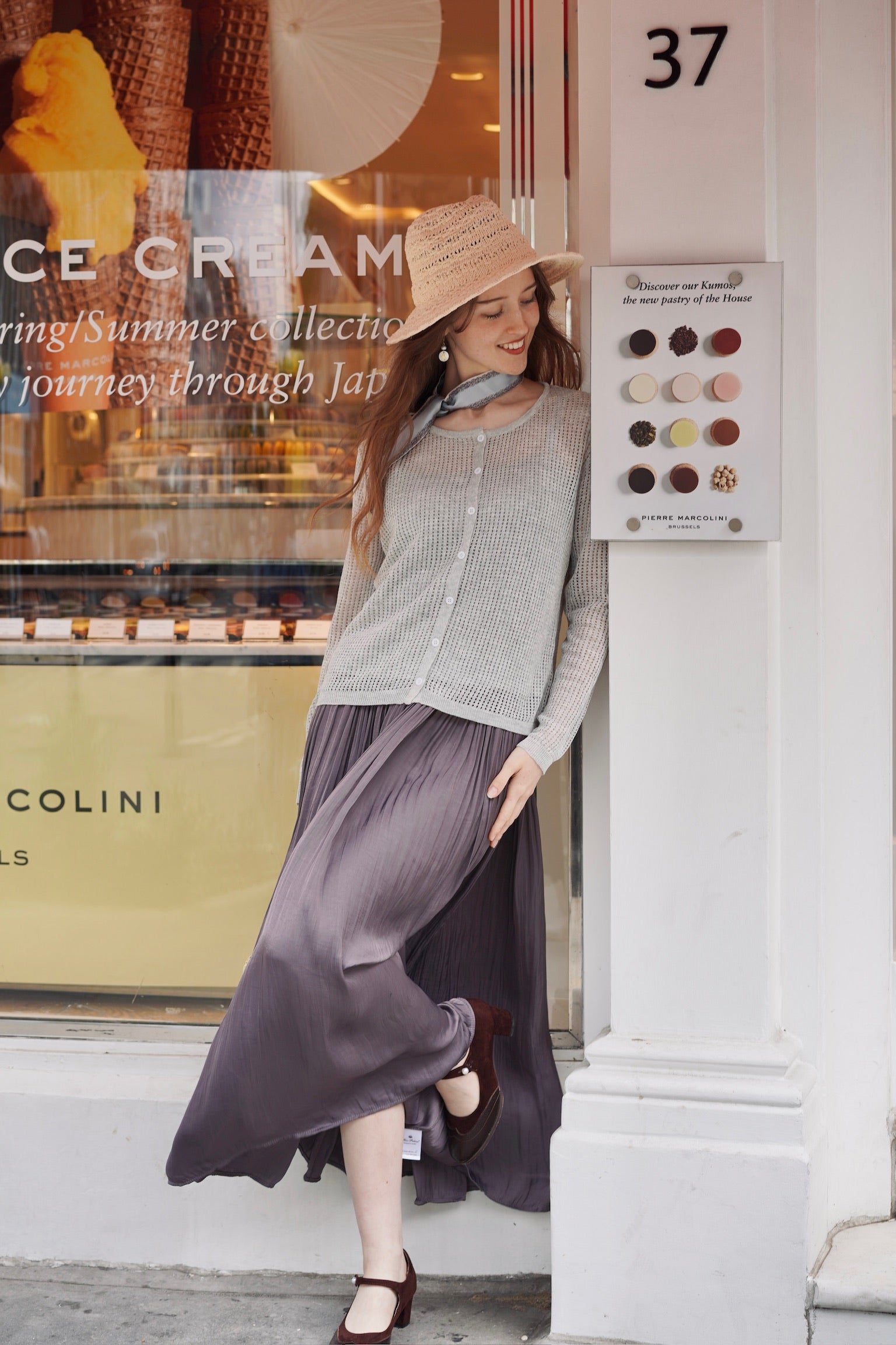 Linen-Mesh Summer Knit Set (Grey)