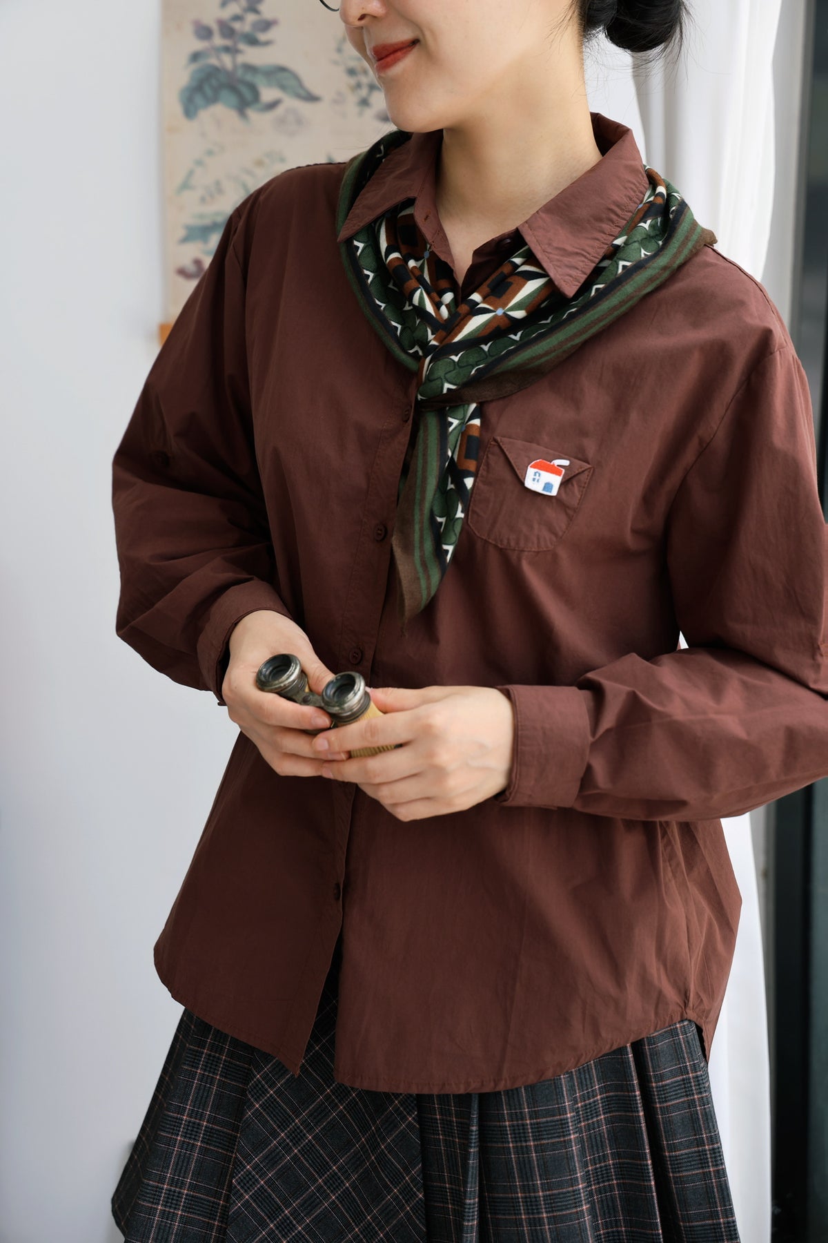 Little Cottage Cotton Shirt (Chocolate)