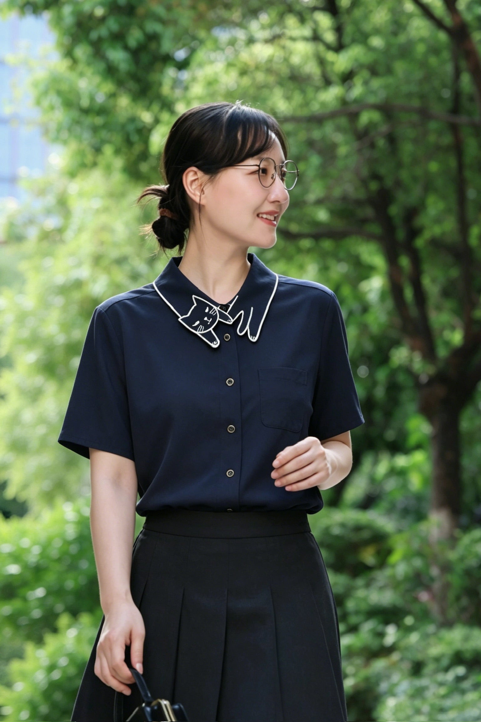 Love Cat Short Sleeve Shirt (Navy)