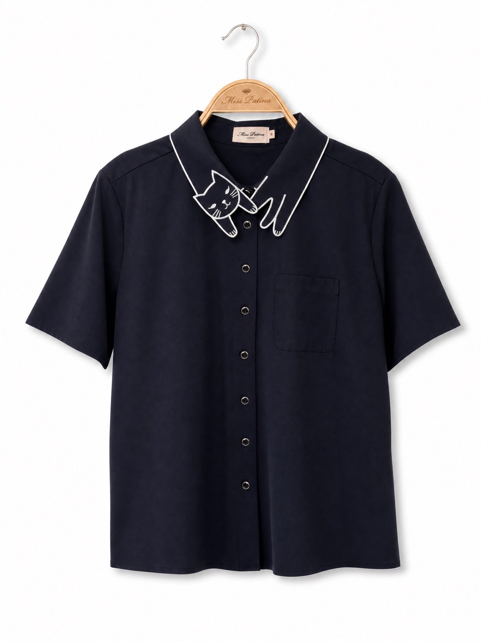 Love Cat Short Sleeve Shirt (Navy)