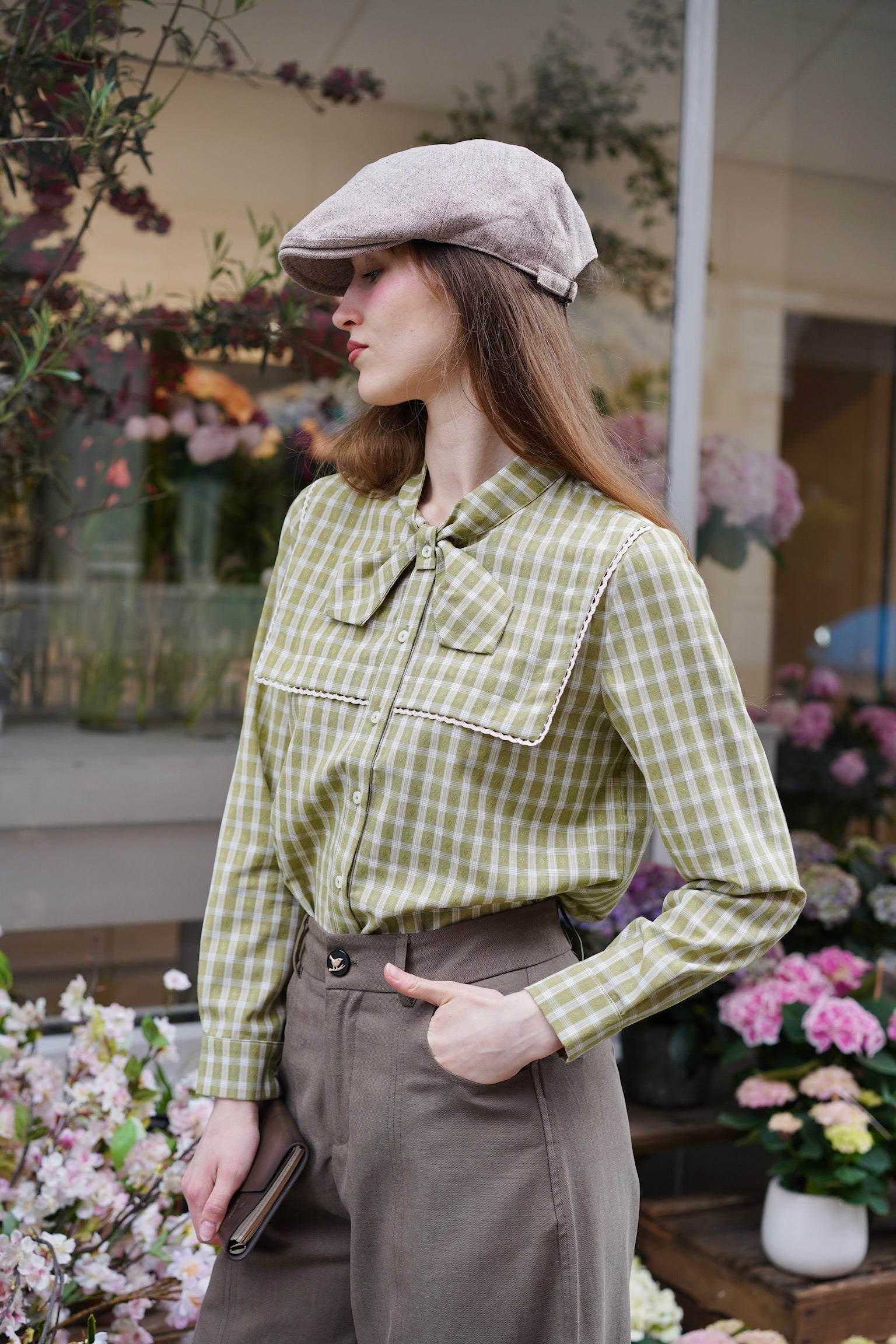 Clover Gingham Bow Blouse